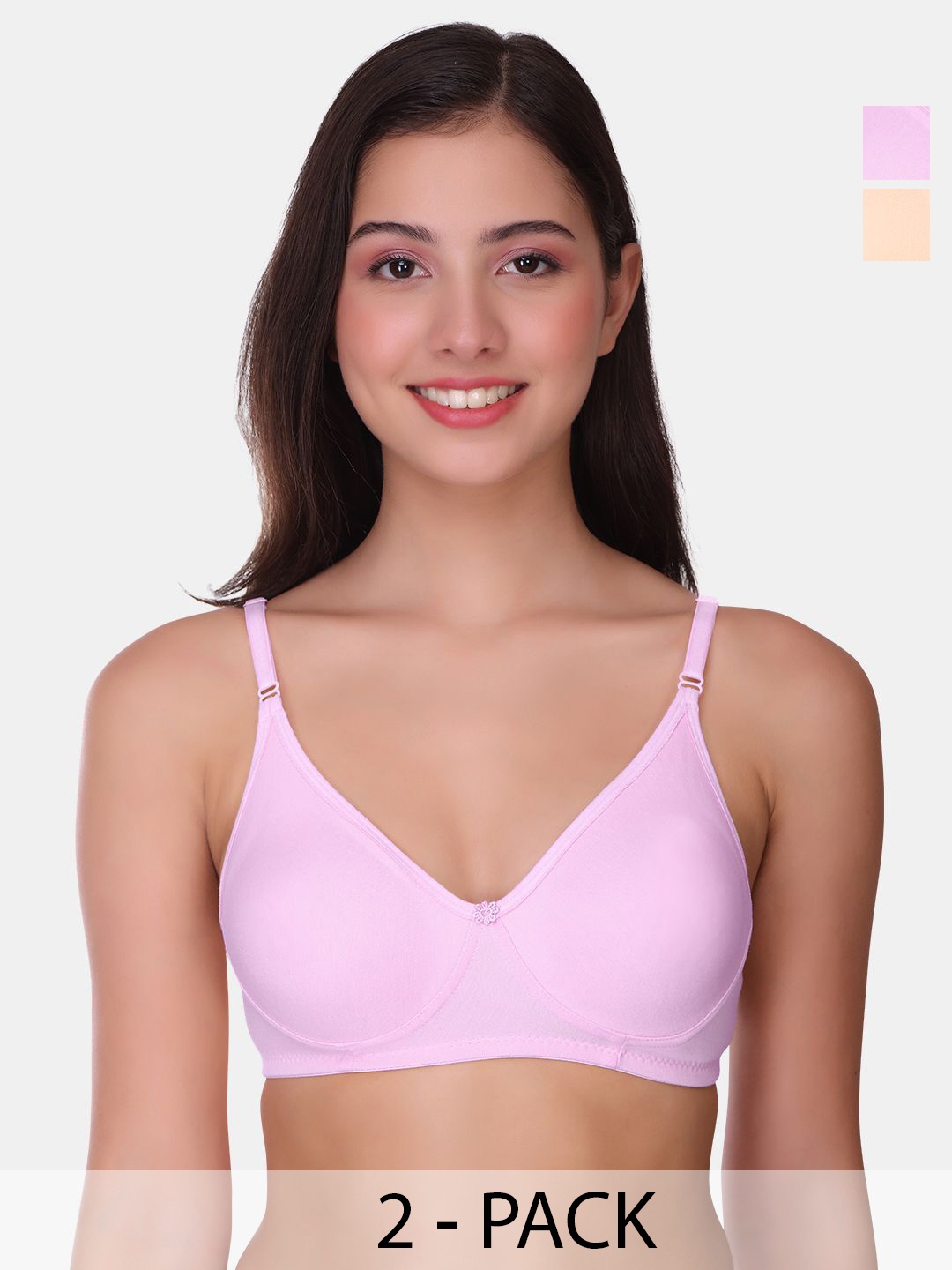 

POOJA RAGENEE Womens Full Coverage Non Padded Bra Pack of 2 (MQ3057_2P_LV_PCH_28B), Pink