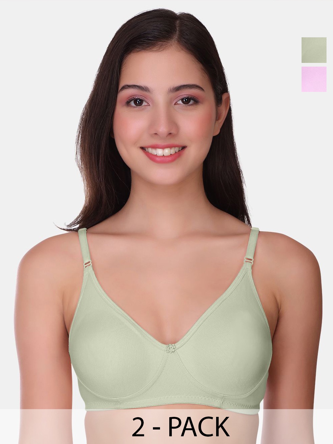 

POOJA RAGENEE Womens Full Coverage Non Padded Bra Pack of 2 (MQ3057_2P_GRY_LV_28B), Green