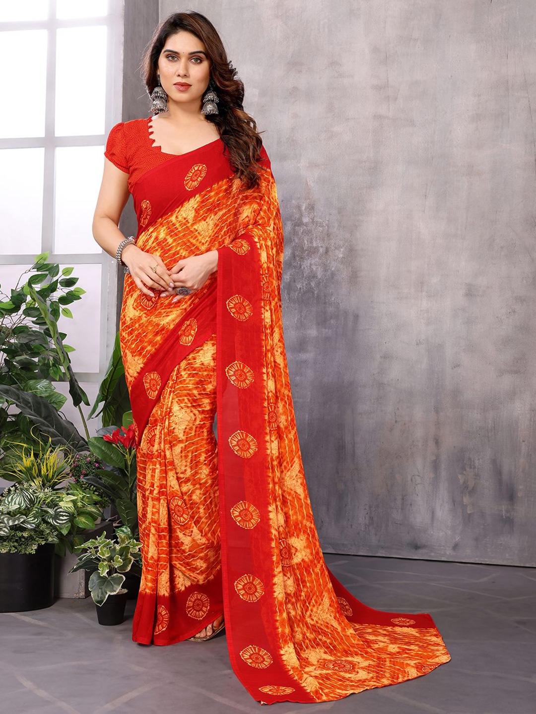 

Moda Rapido Geometric Printed Pure Georgette Saree, Red