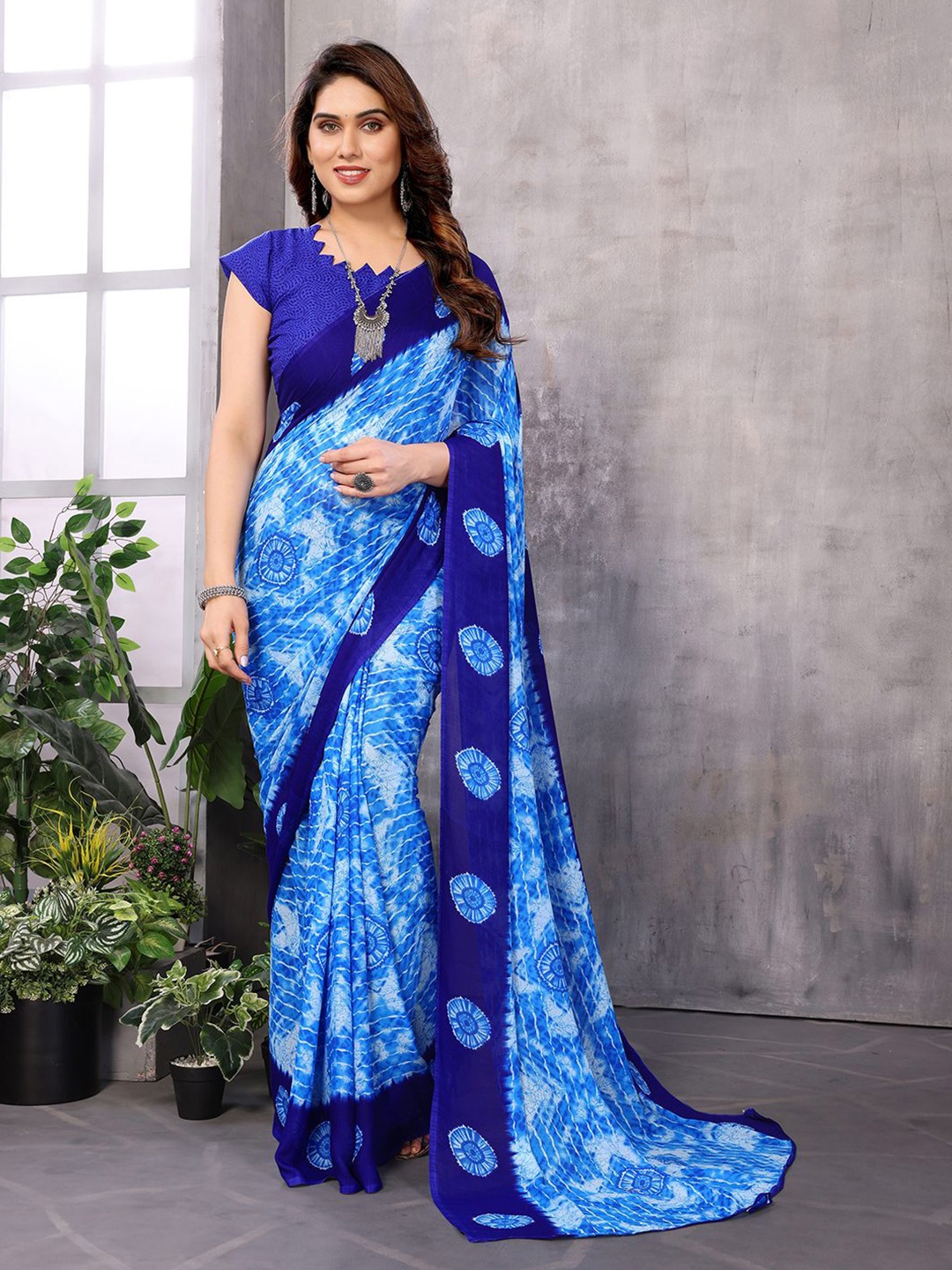 

ANAND SAREES Geometric Printed Pure Georgette Saree, Blue