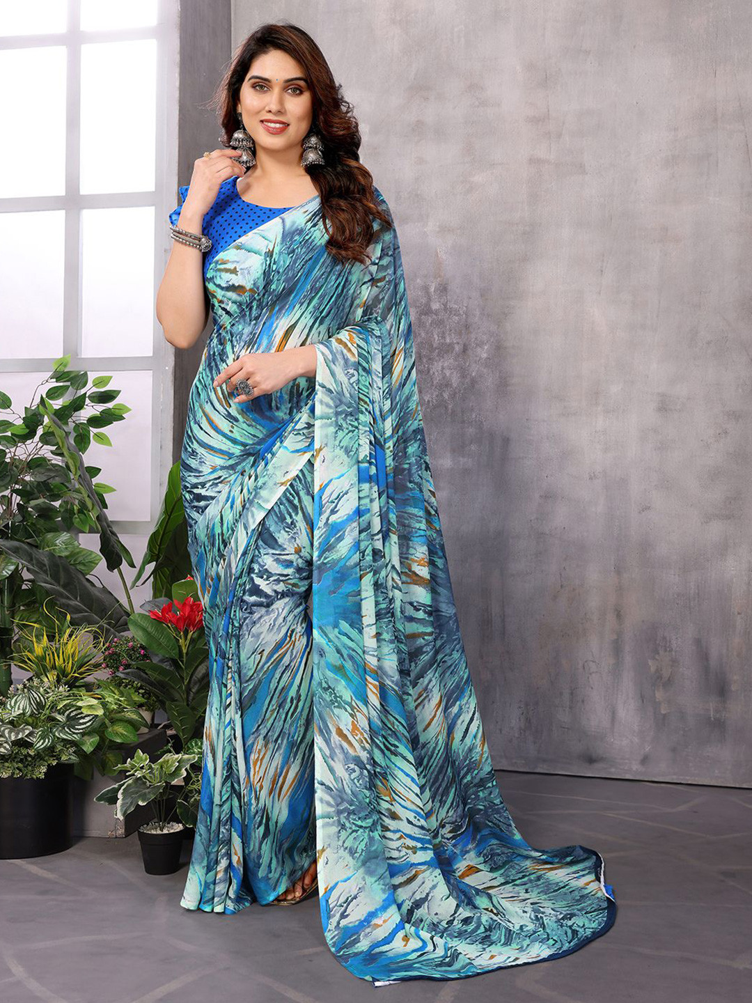 

ANAND SAREES Abstract Printed Pure Georgette Saree, Blue