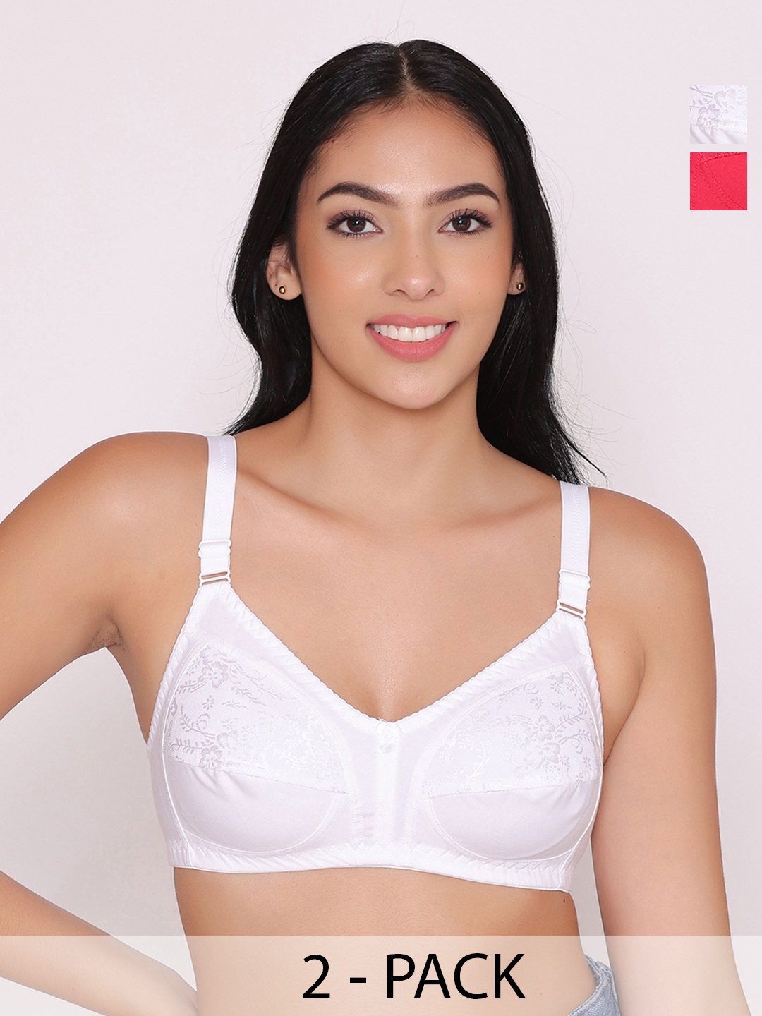 

INKURV PACK OF 2 Women Non-Wired Full Coverage Bra, White