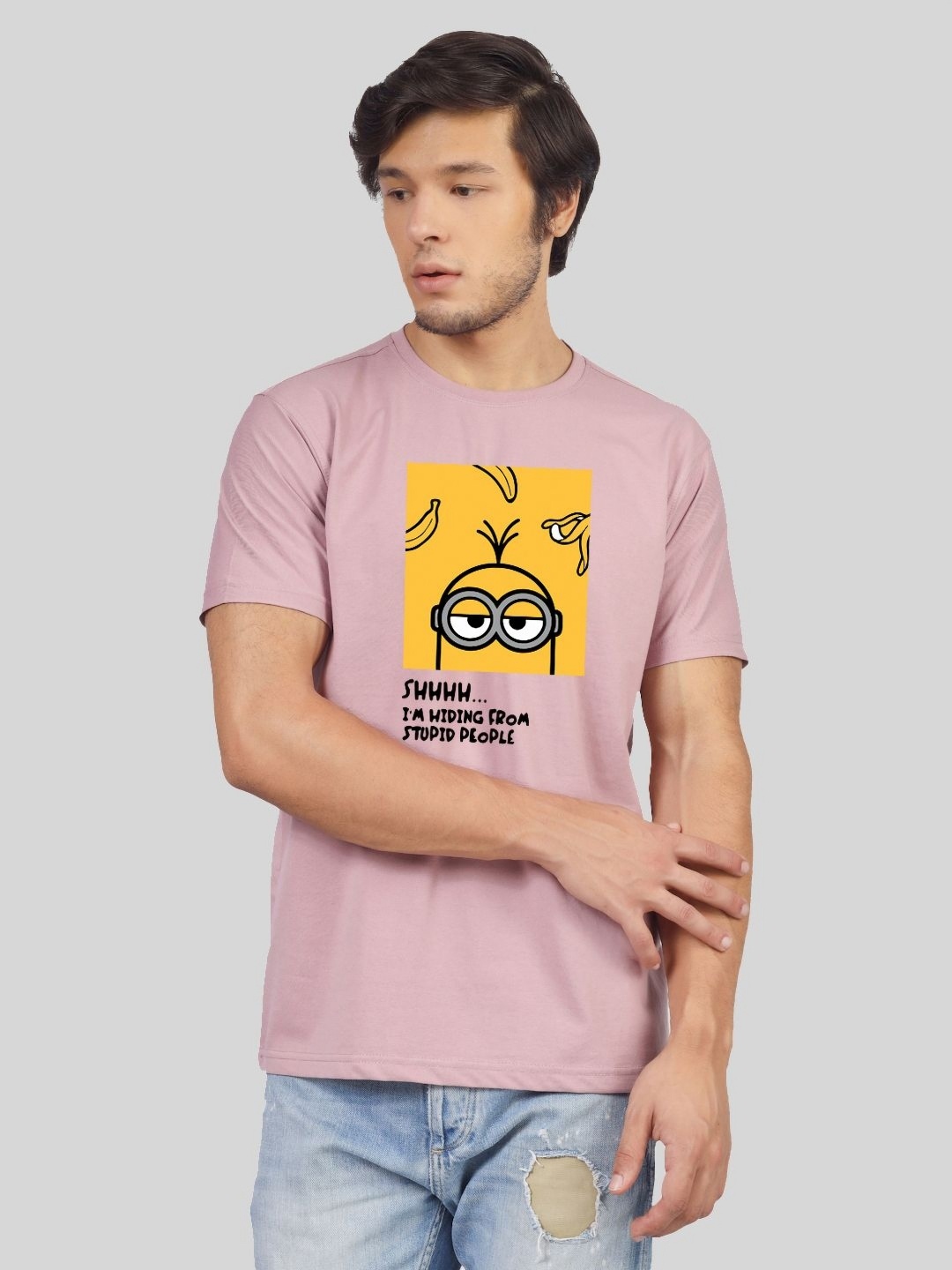 

Greylongg Men Graphic Printed Round Neck Cotton T-Shirt, Purple