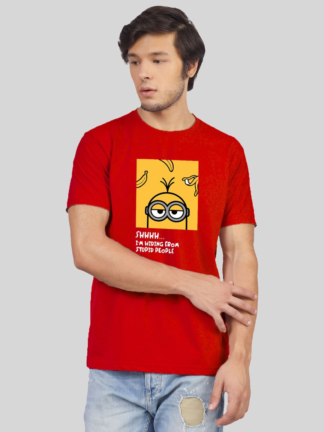 

Greylongg Men Printed Round Neck T-Shirt, Red