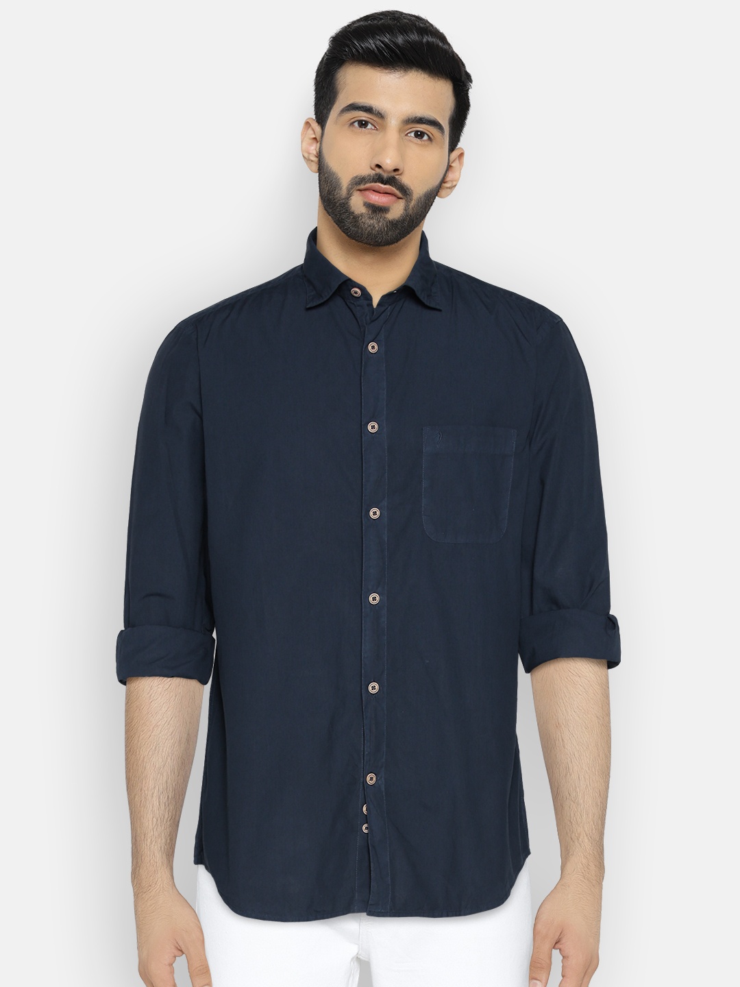 

Indian Terrain Men Navy Blue Regular Fit Solid Casual Shirt