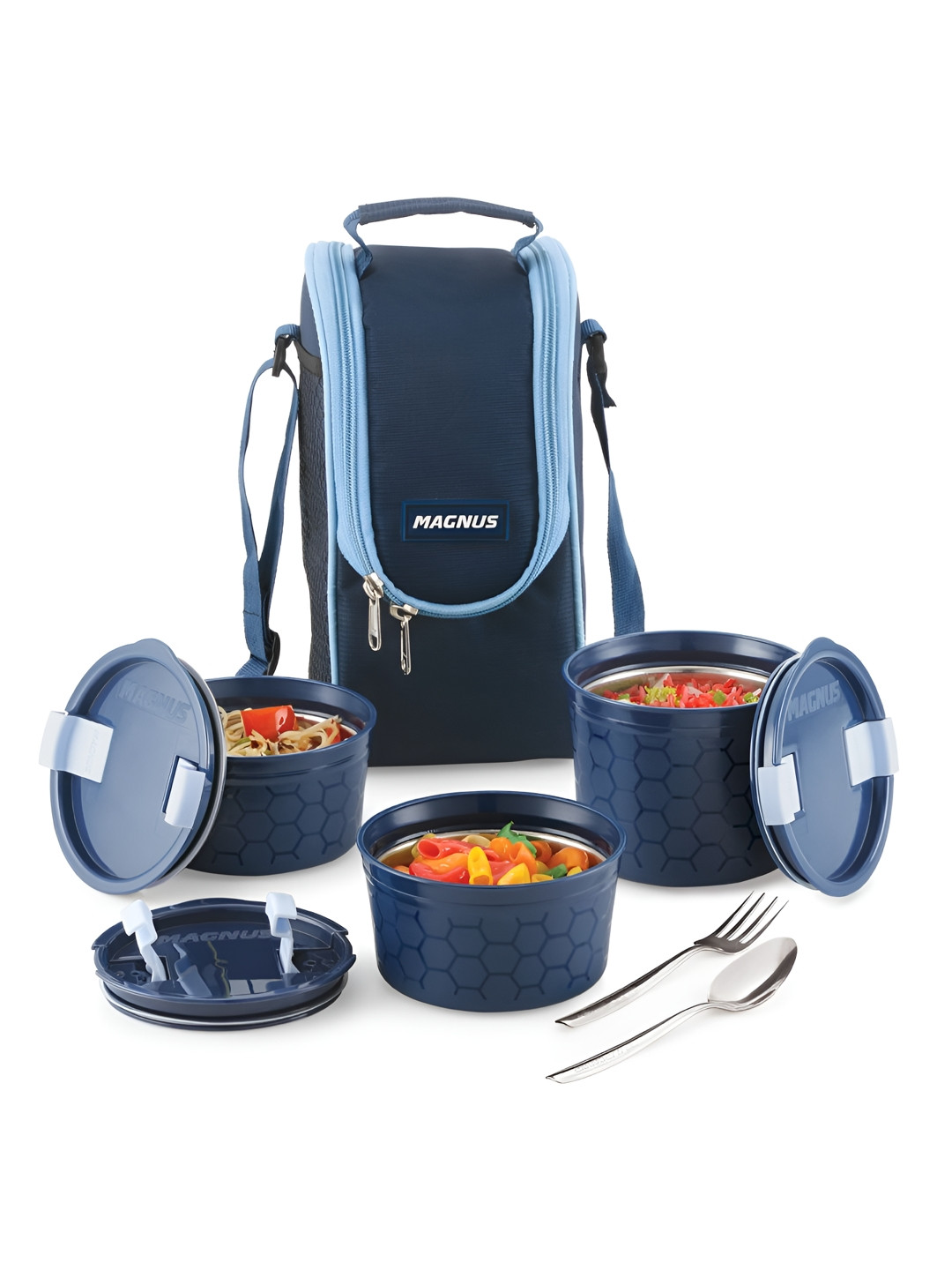 

MAGNUS Blue 3 Pieces Stainless Steel Lunch Box- 450 ml Each