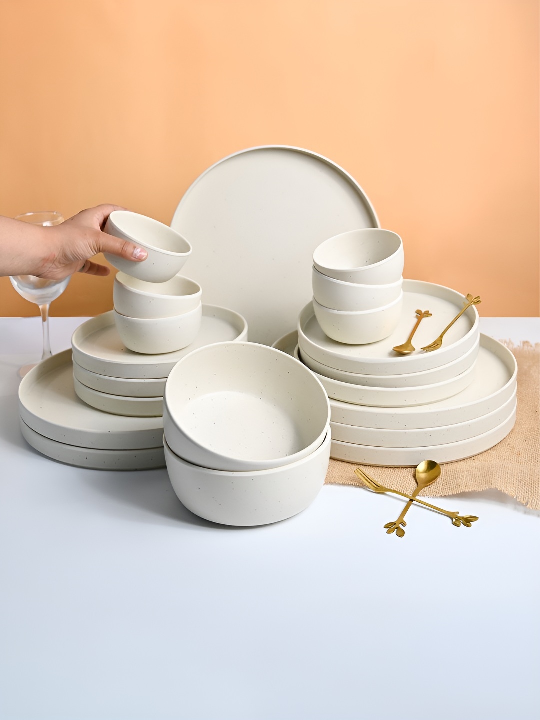 

MARKET99 Cream 20 Pieces Melamine Textured Dinner Set