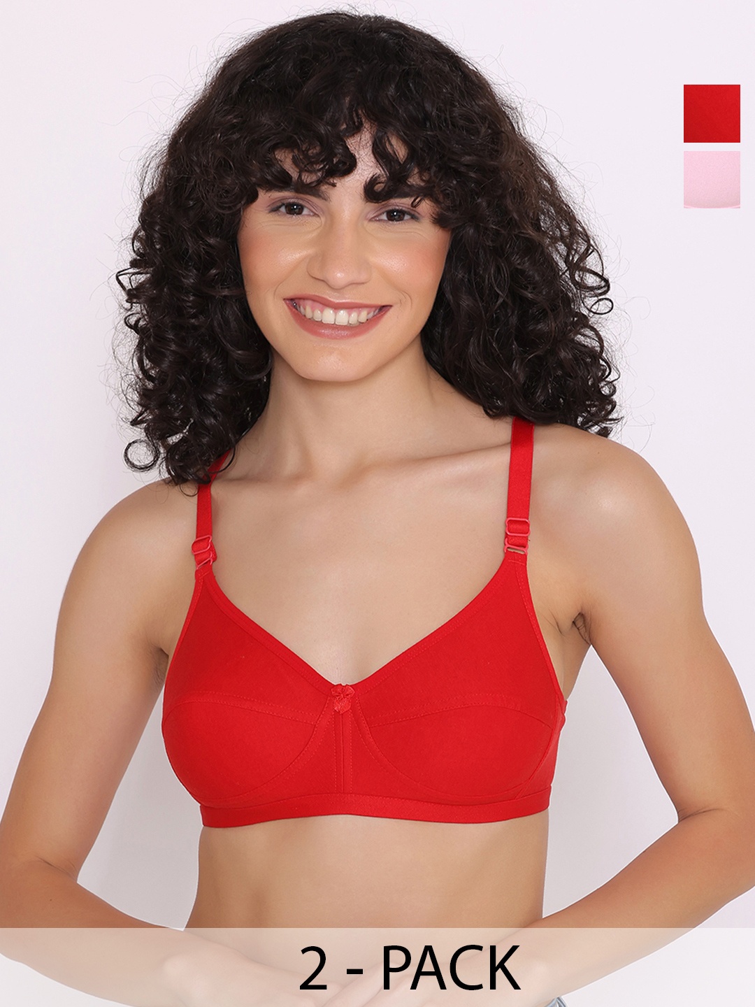 

INKURV PACK OF 2 Women Non-Wired Full Coverage Bra, Red