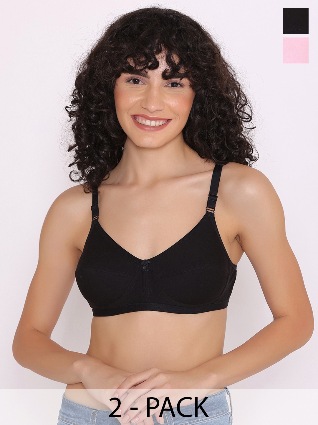 

INKURV PACK OF 2 Women Non-Wired Full Coverage Bra, Black