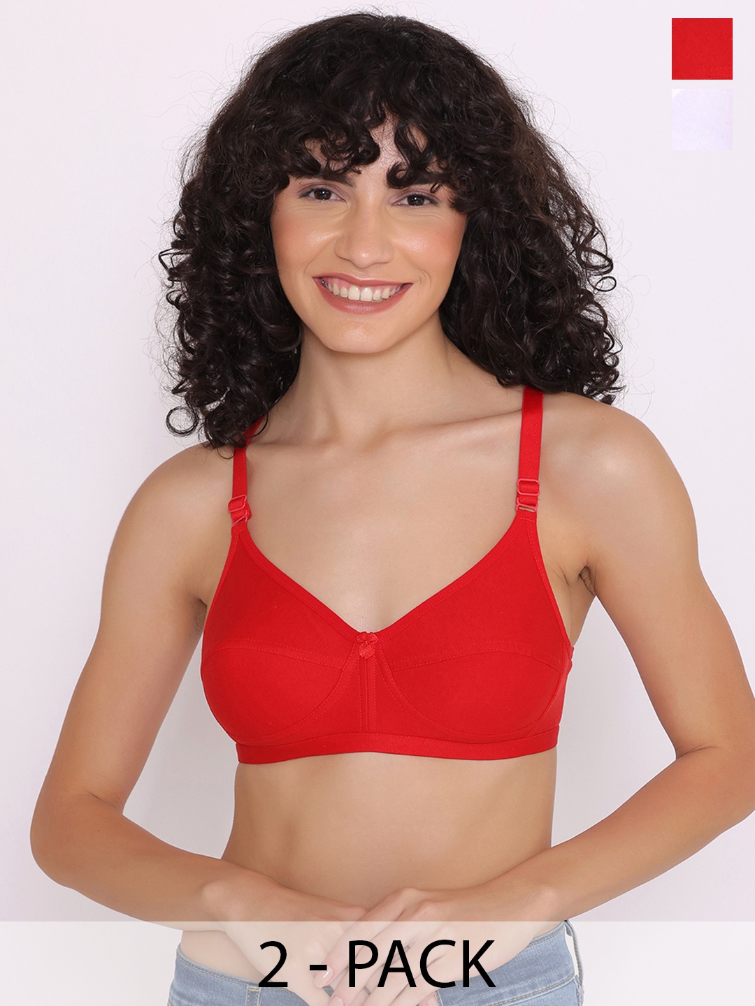 

INKURV PACK OF 2 Women Non-Wired Full Coverage Bra, Red