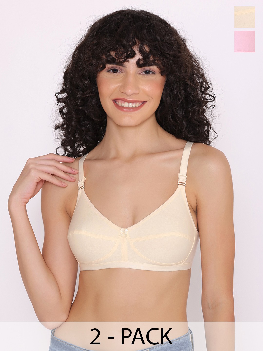 

INKURV PACK OF 2 Women Non-Wired Full Coverage Bra, Pink