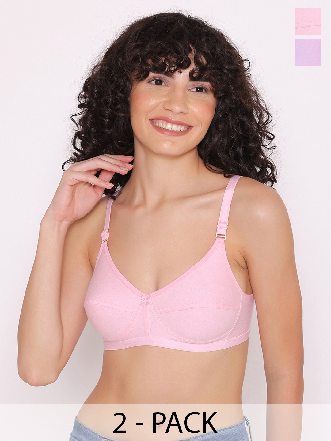 

INKURV PACK OF 2 Women Non-Wired Full Coverage Bra, Pink