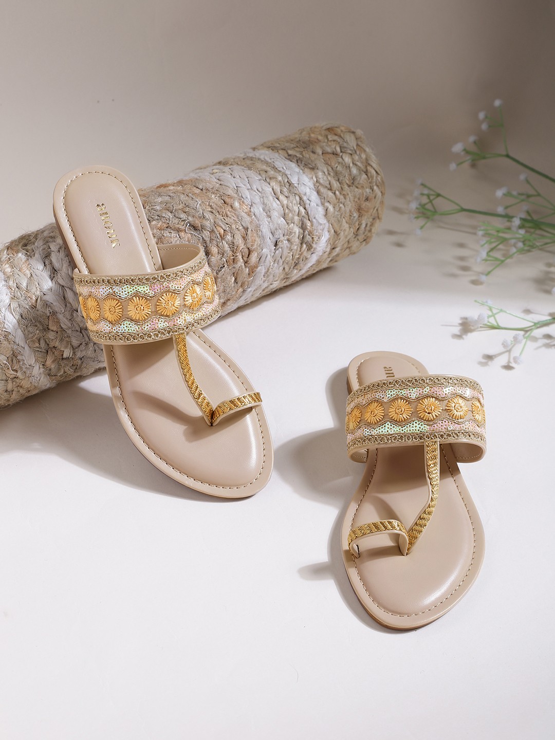 

Anouk Women Ethnic - Embellished One Toe Flats, Beige