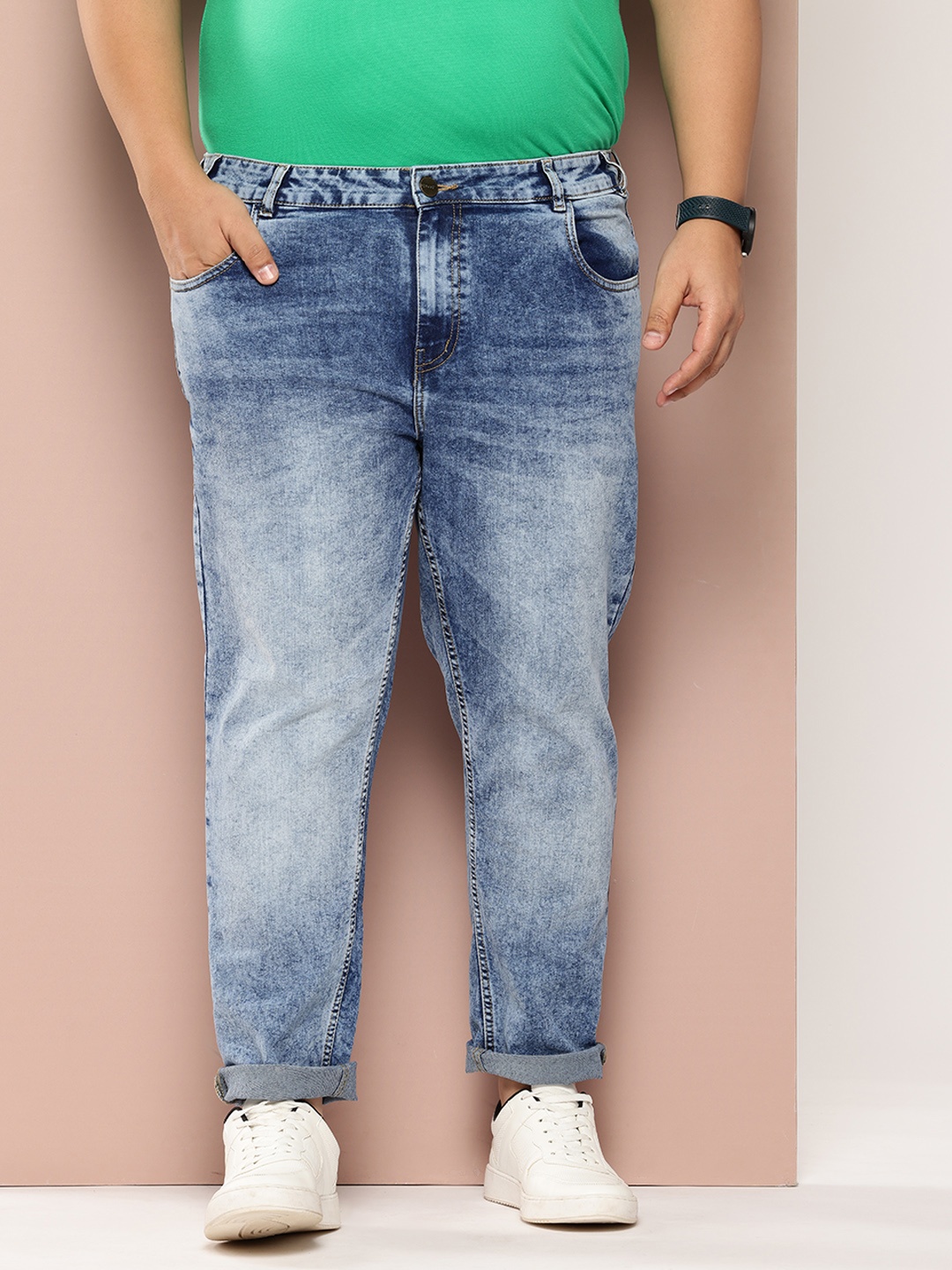 

Sztori Men Plus Size Slim Fit Heavy Fade Stretchable Jeans, Blue