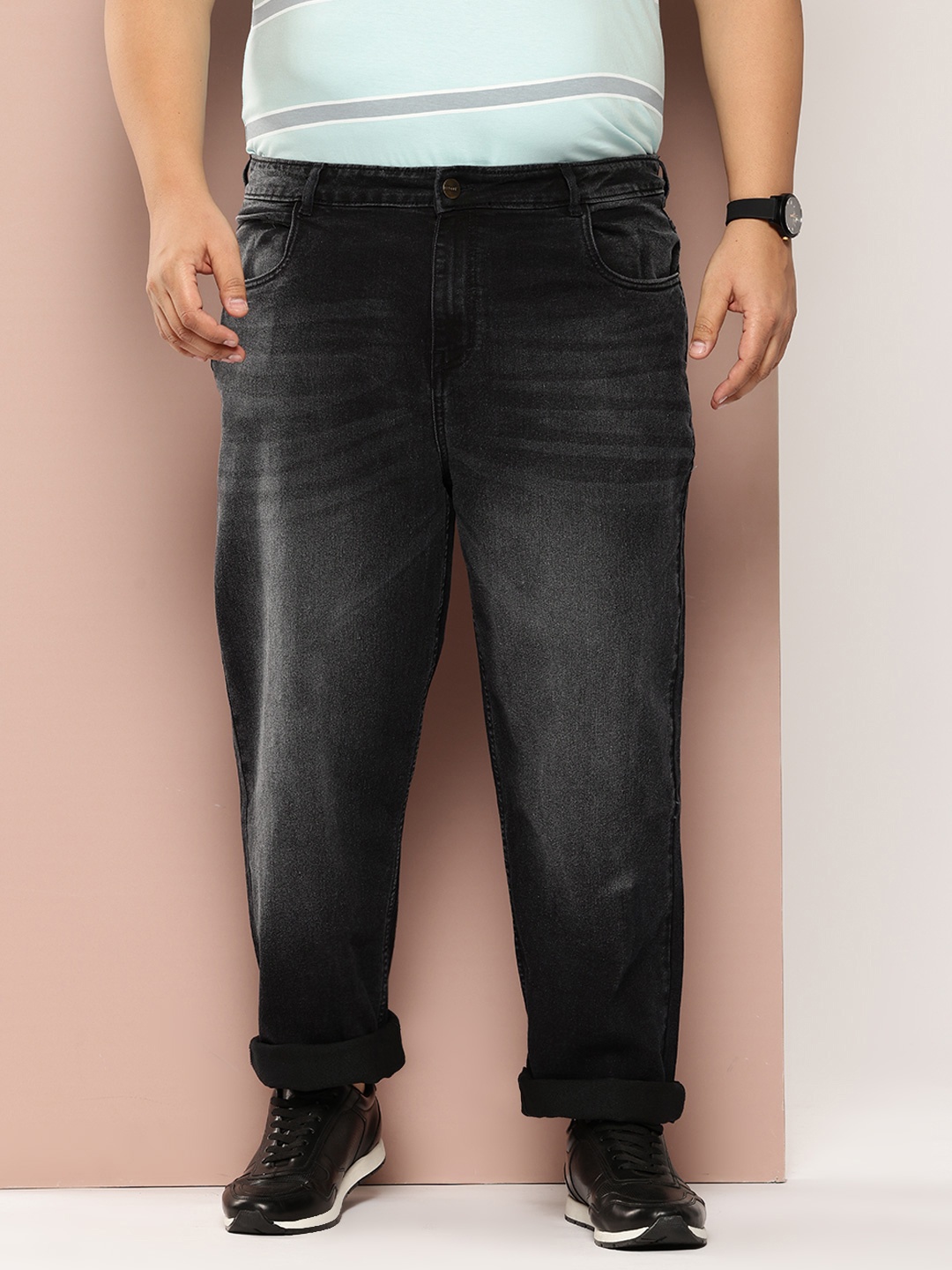 

Sztori Men Plus Size Straight Fit Light Fade Stretchable Jeans, Black