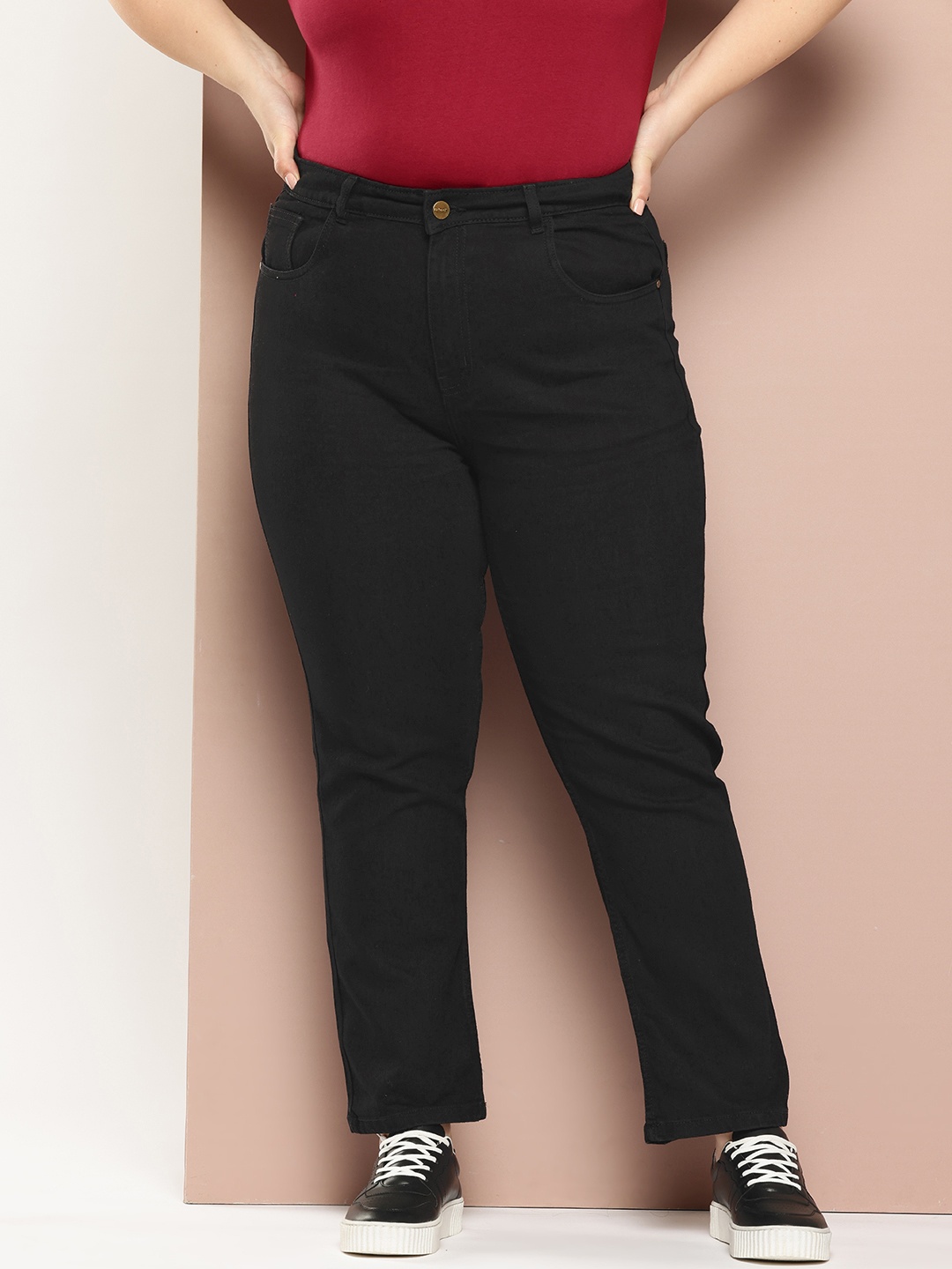 

Sztori Women Plus Size Straight Fit Stretchable Jeans, Black