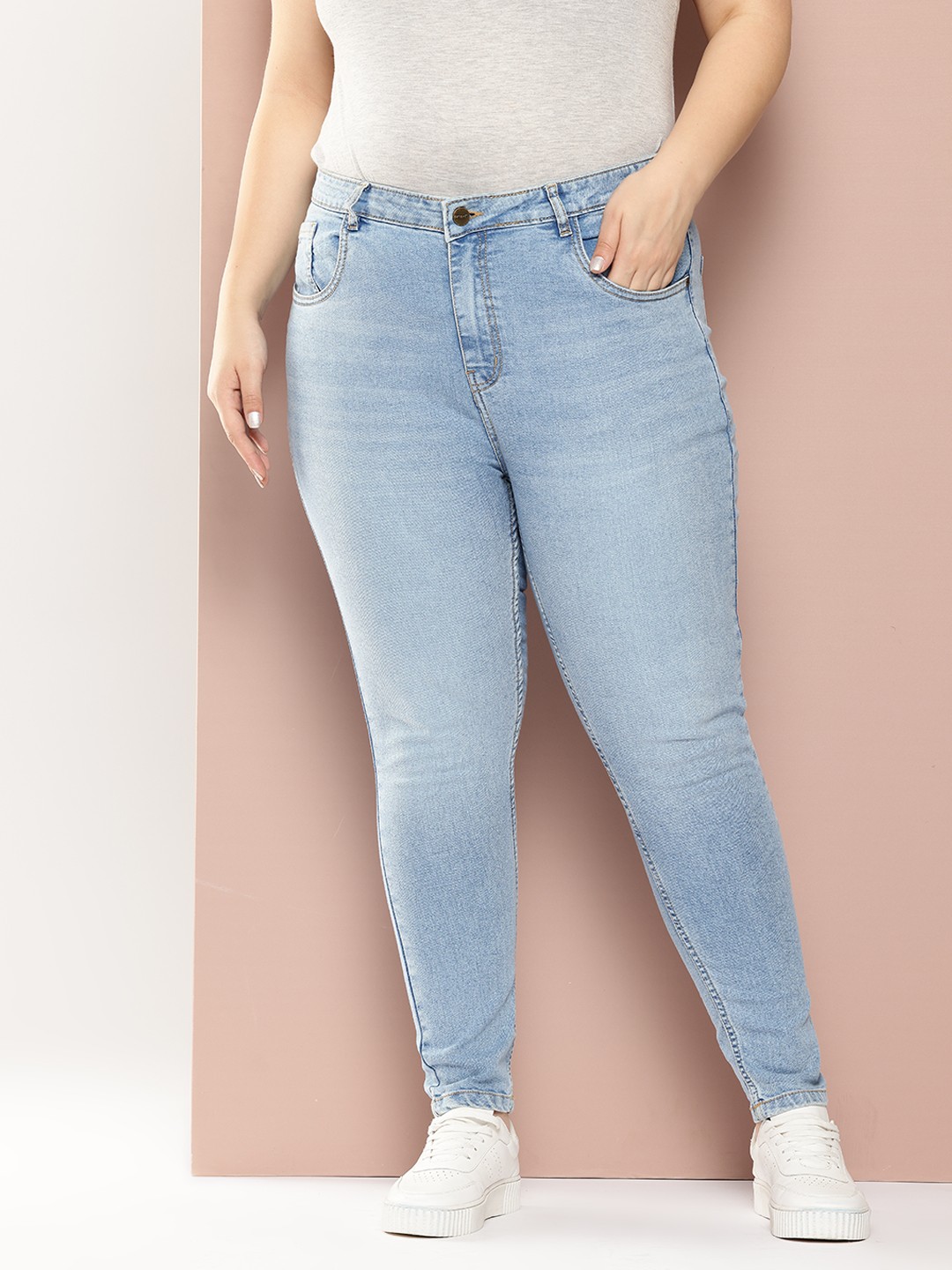 

Sztori Plus Size Women Super Skinny Fit Light Fade Stretchable Jeans, Blue