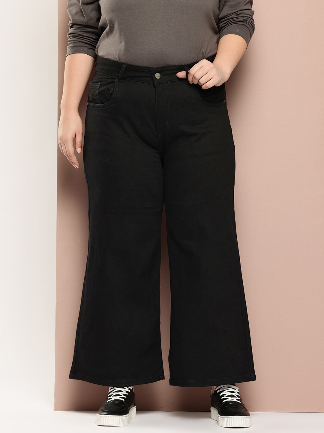 

Sztori Women Plus Size Wide Leg Jeans, Black
