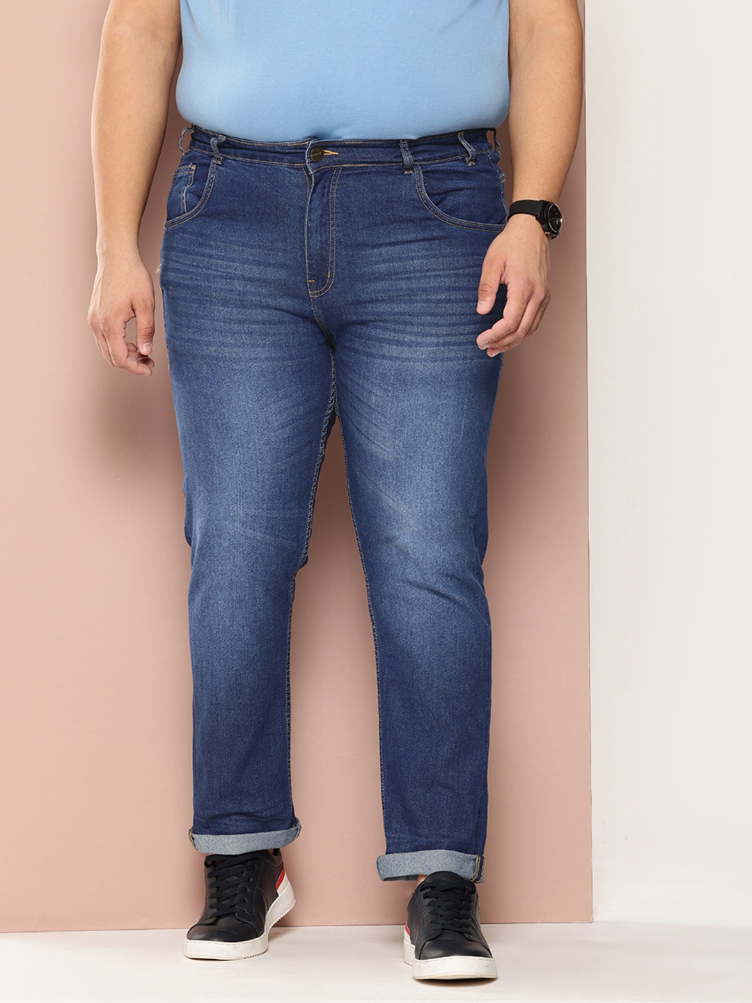 

Sztori Men Plus Size Slim Fit Light Fade Stretchable Jeans, Blue