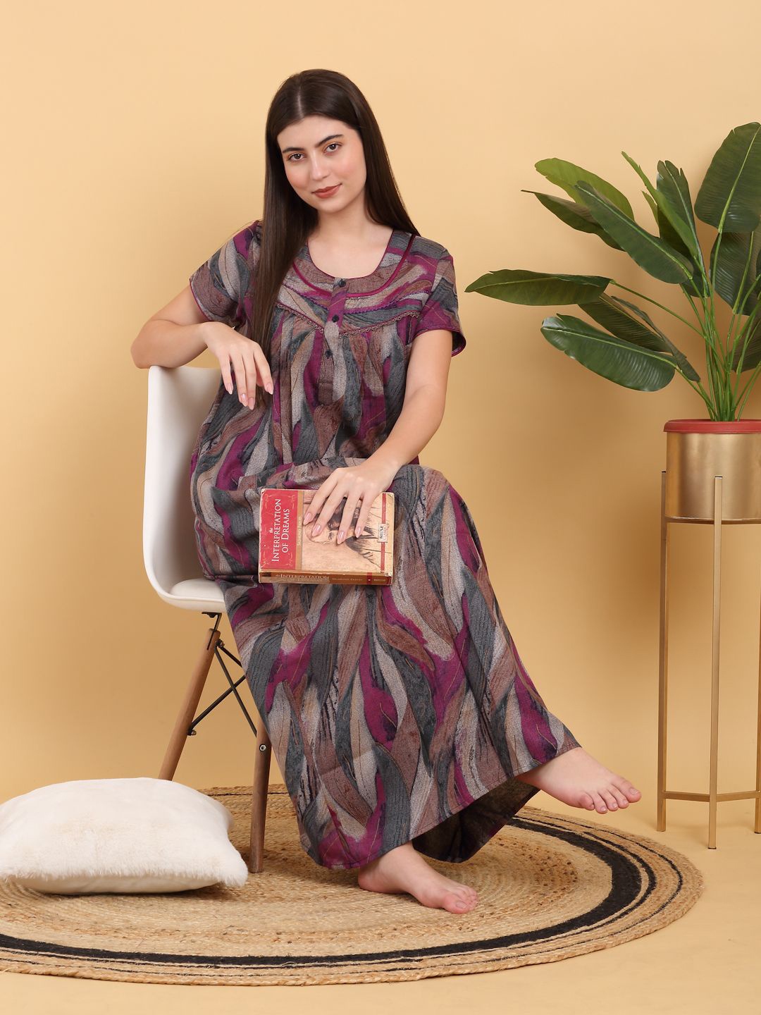 

Sweet Dreams Round Neck Printed Maxi Nightdress, Purple