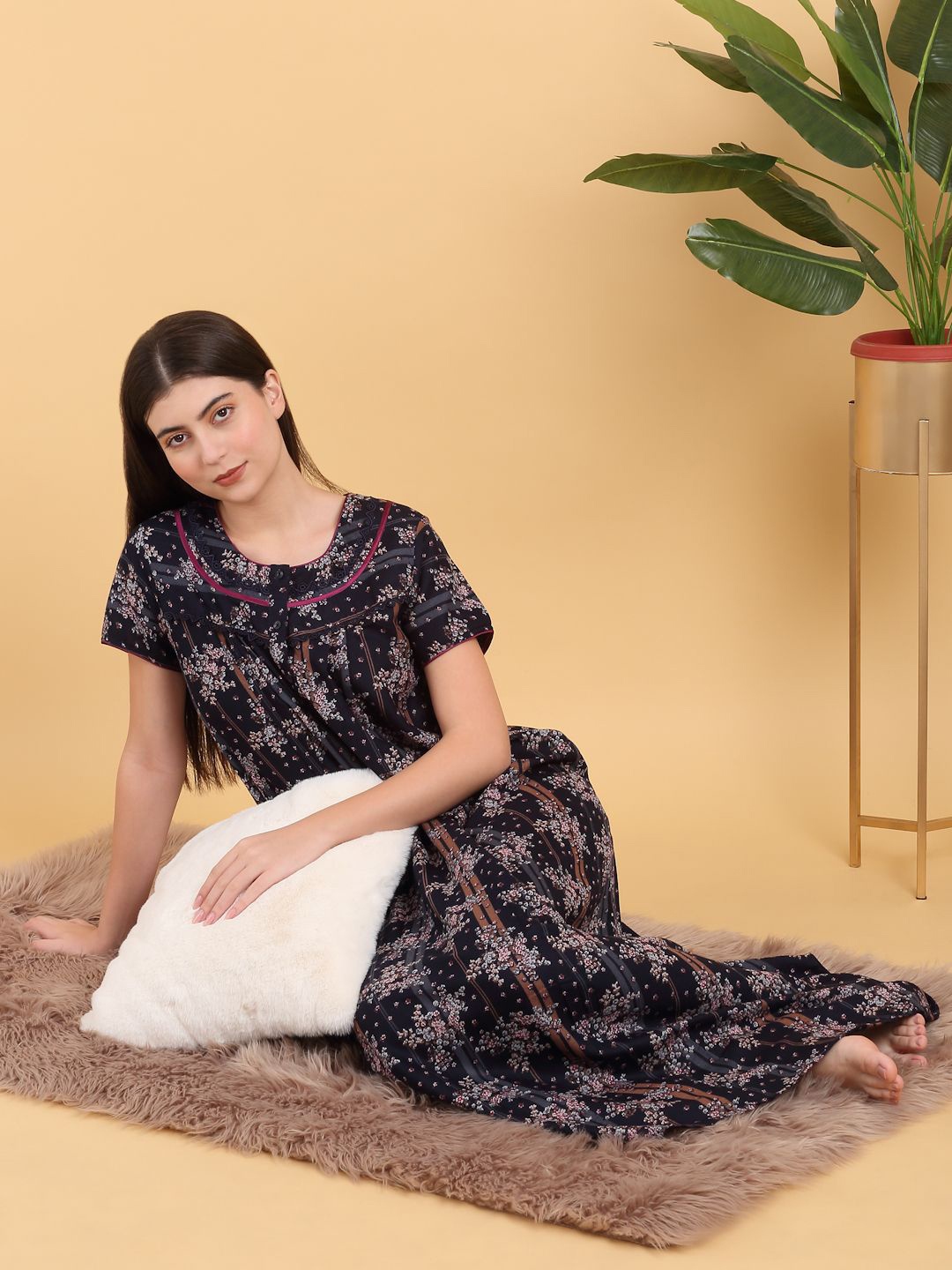 

Sweet Dreams Round Neck Printed Maxi Nightdress, Navy blue