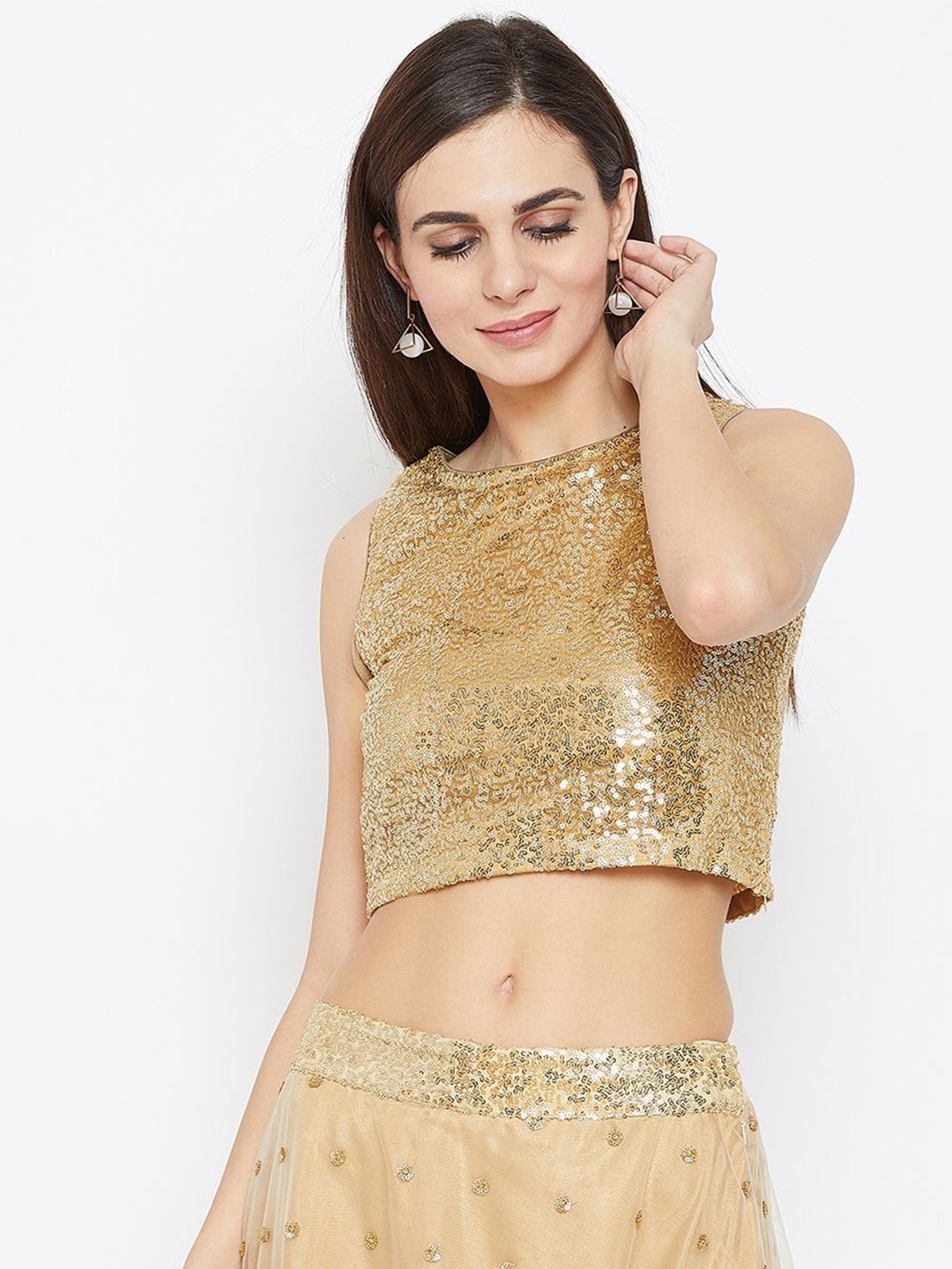 

studio rasa Embellished Sequined Crop Top, Gold