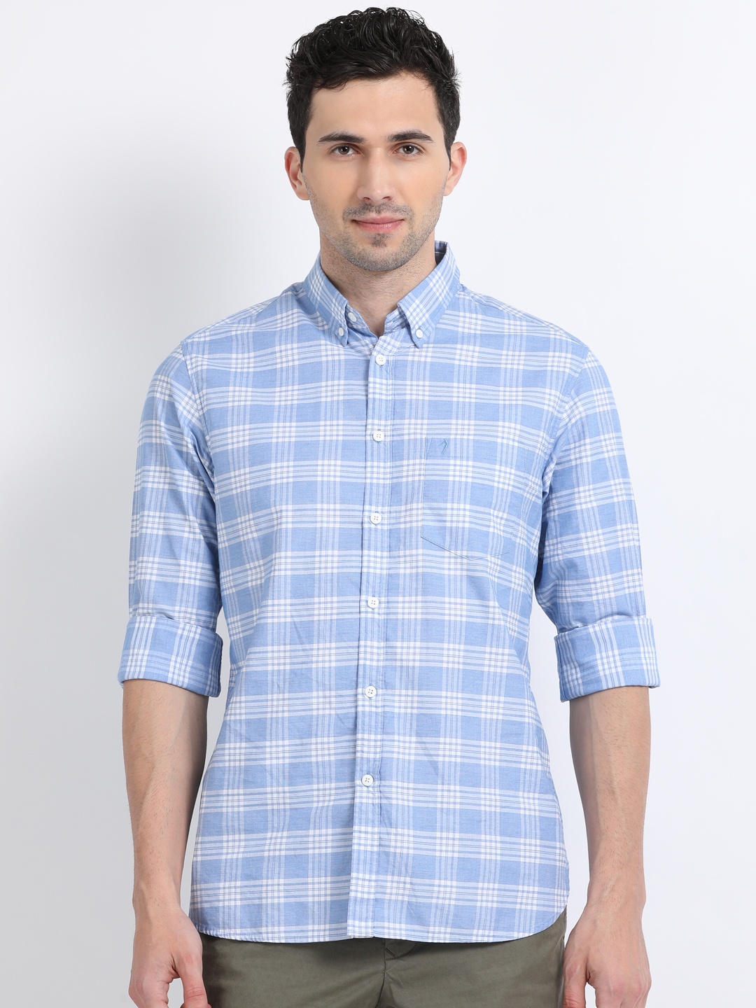 

Indian Terrain Men Blue Regular Fit Checked Casual Shirt