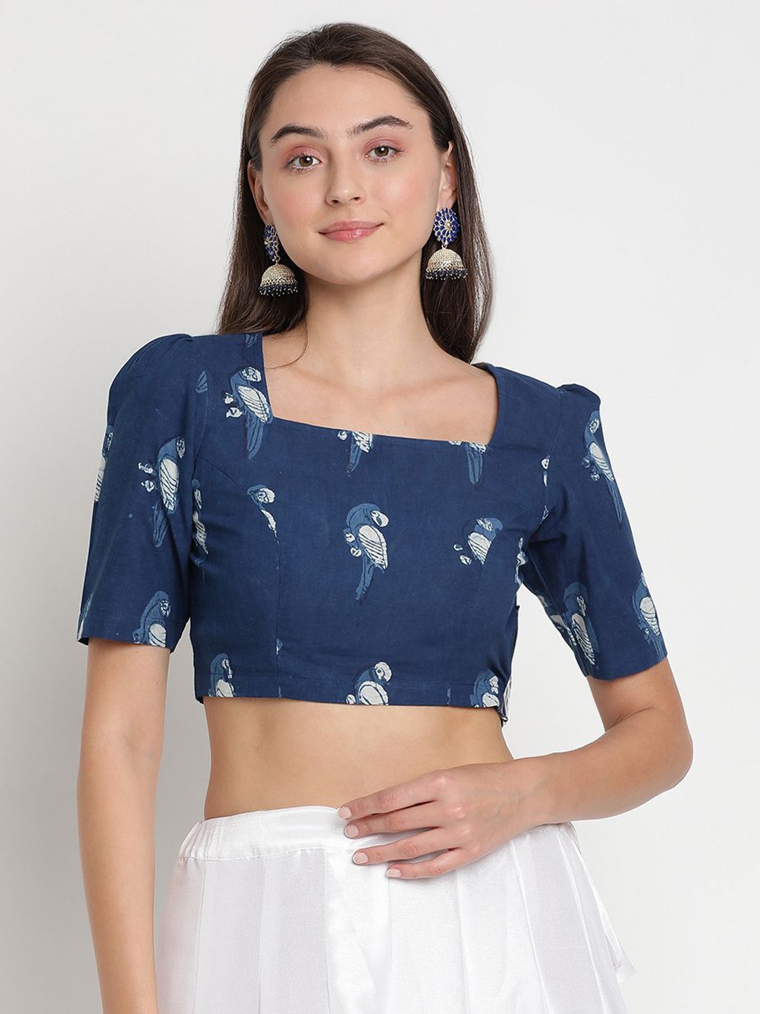 

studio rasa Printed Pure Cotton Crop Top, Blue