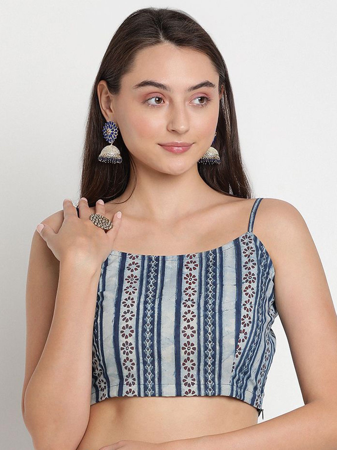 

studio rasa Ethnic Motifs Printed Pure Cotton Crop Top, Blue
