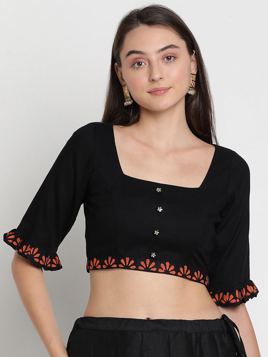 

studio rasa Bell Sleeve Ethnic Crop Top, Black