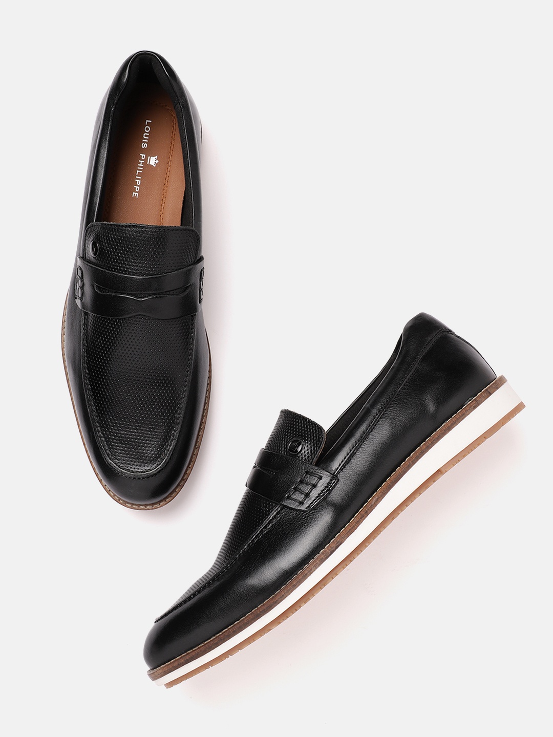 

Louis Philippe Men Leather Formal Penny Loafers, Black