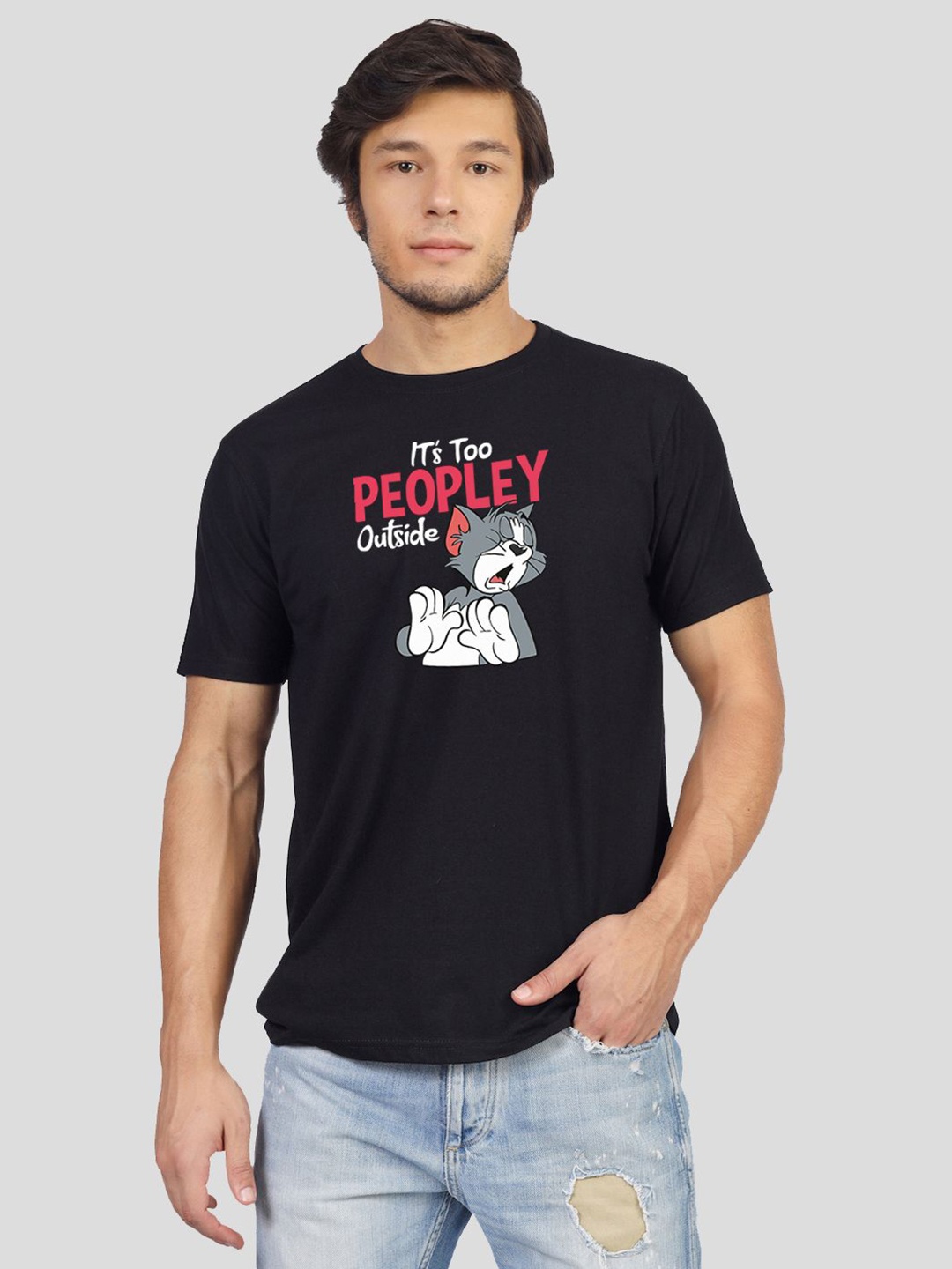 

Greylongg Men Graphic Printed Round Neck Cotton T-Shirt, Black