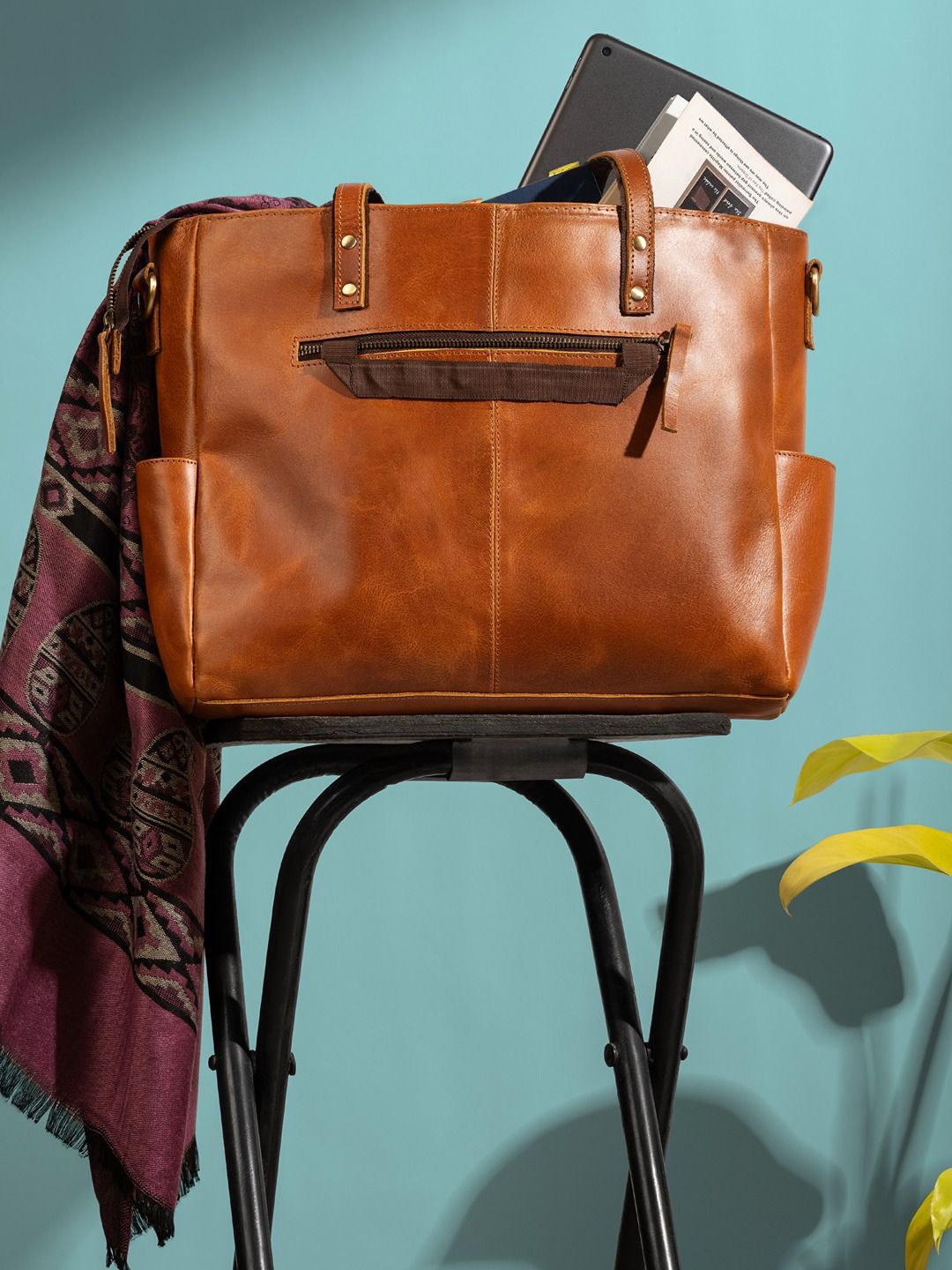 

MaheTri Women Solid Leather Oversized Shopper Shoulder Bag, Tan