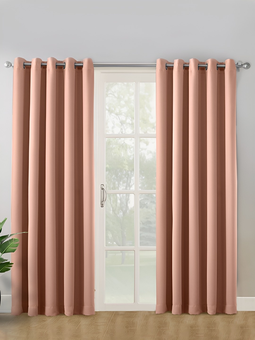 

haus & kinder Peach 2 Pieces Black Out Velvet Door Curtains