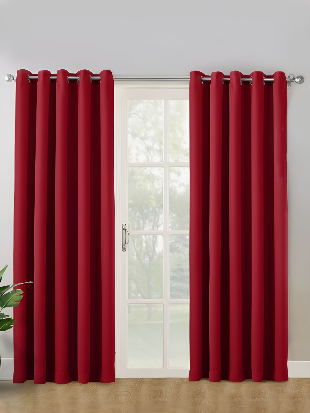 

haus & kinder Maroon 2 Pieces Black Out Velvet Door Curtains