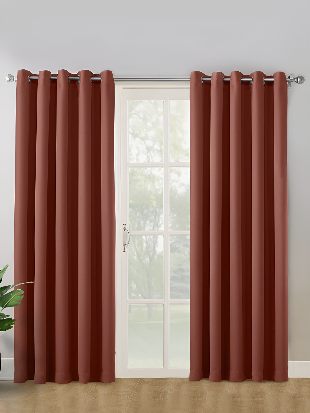

haus & kinder Brown 2 Pieces Black Out Window Curtains