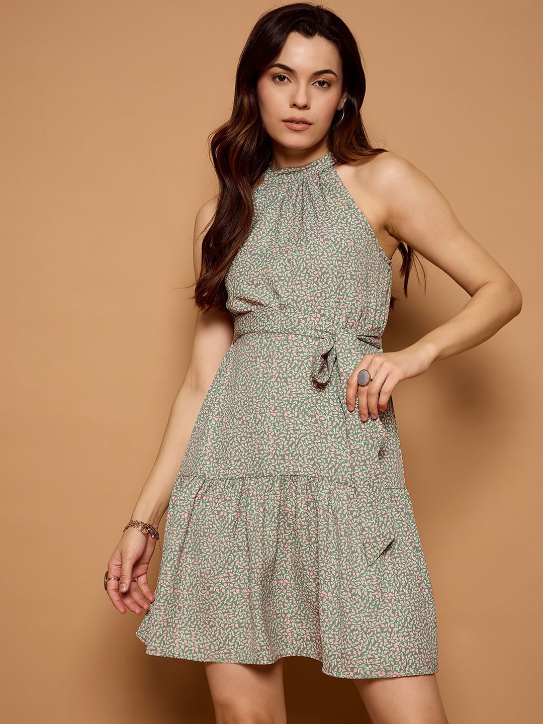 

Kibo Print Fit & Flare Dress, Green