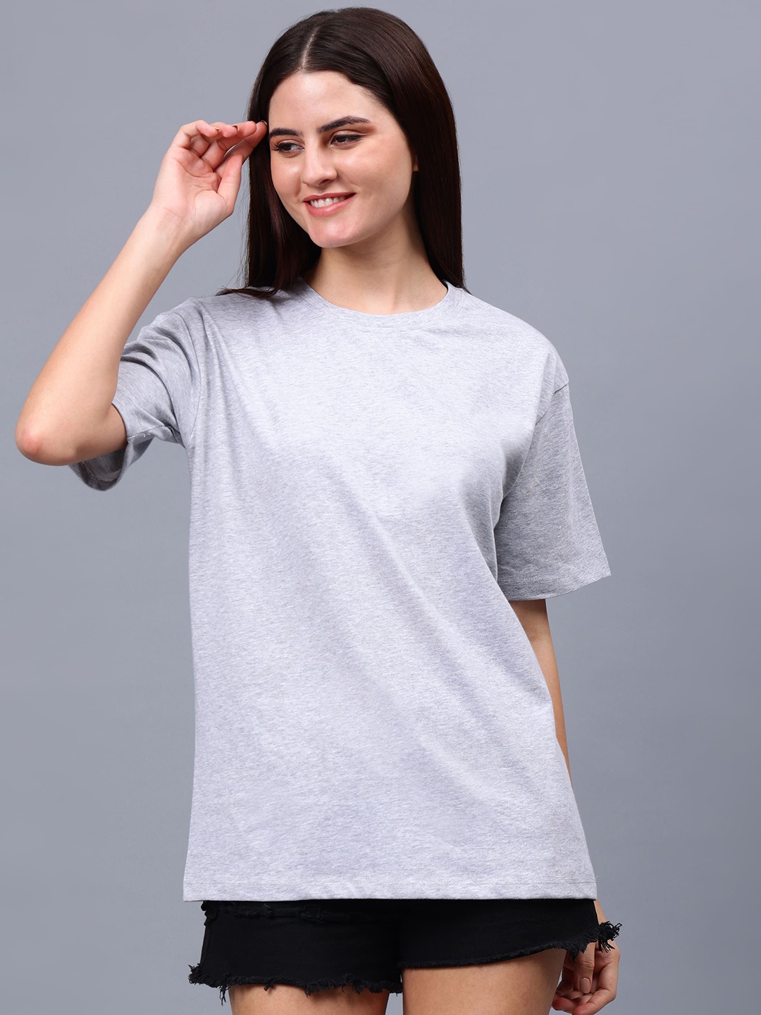 

Unifringe Women Solid Pure Cotton Oversized T-shirt, Grey