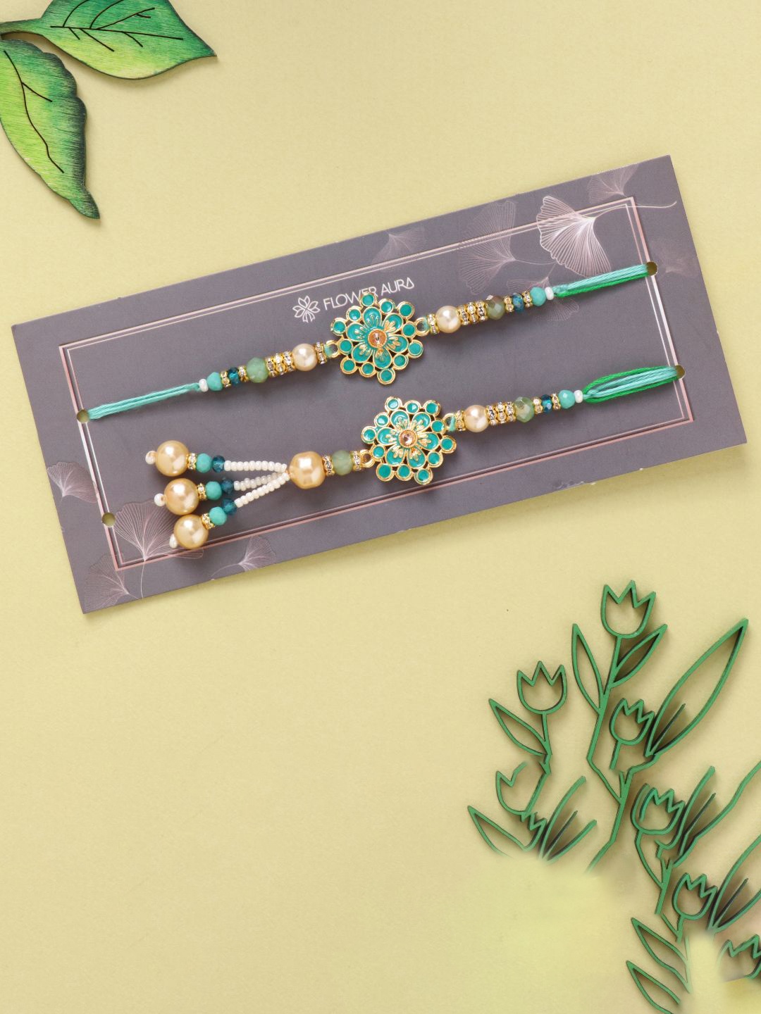 

Floweraura Meenakari Bhaiya Bhabhi Thread Rakhi With Roli & Chawal, Green