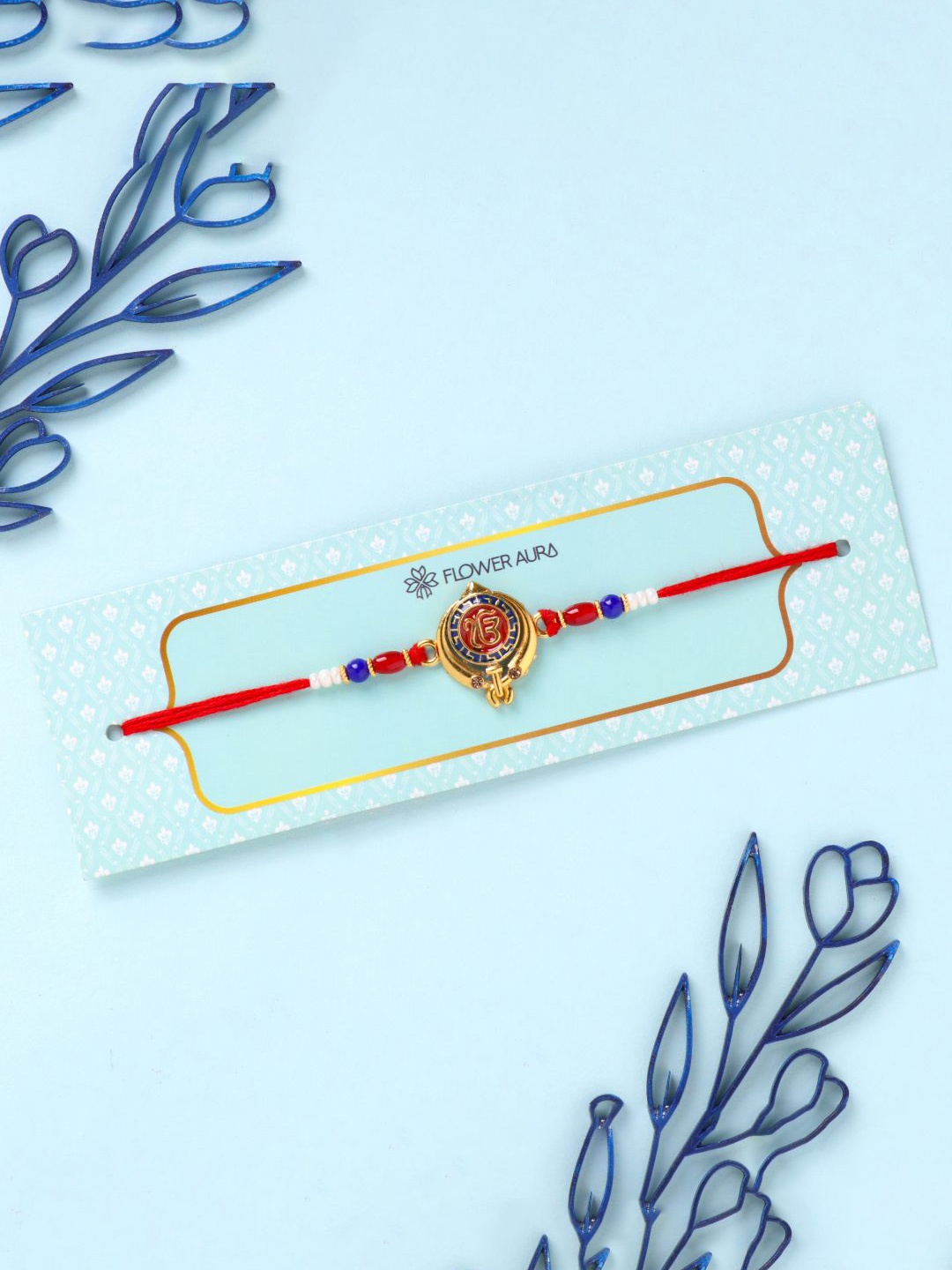 

Floweraura Beaded Thread Rakhi With Roli Chawal, Red