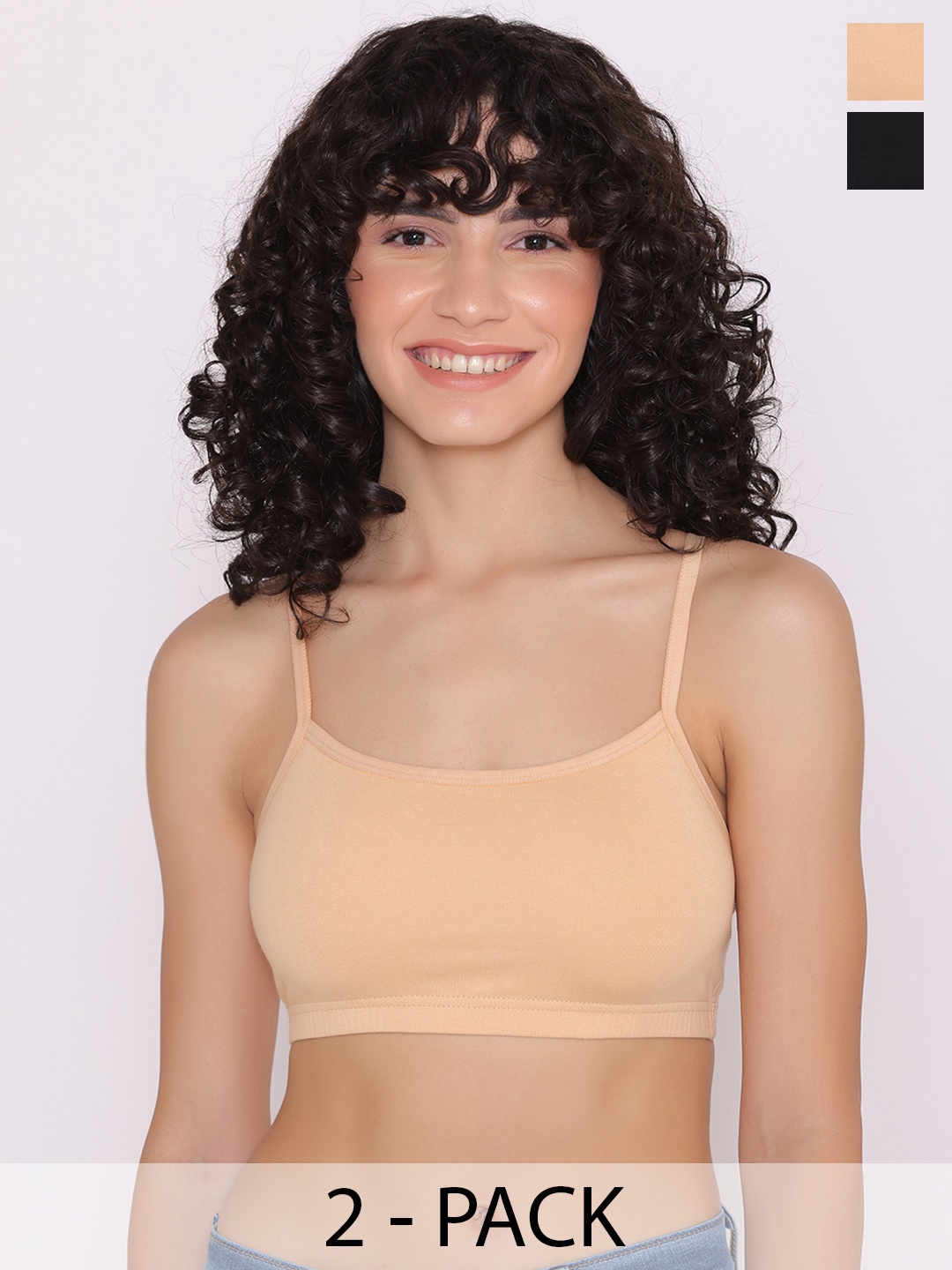 

INKURV Pack Of 2 Full Coverage Cut and Sew Non Padded Bra, Black