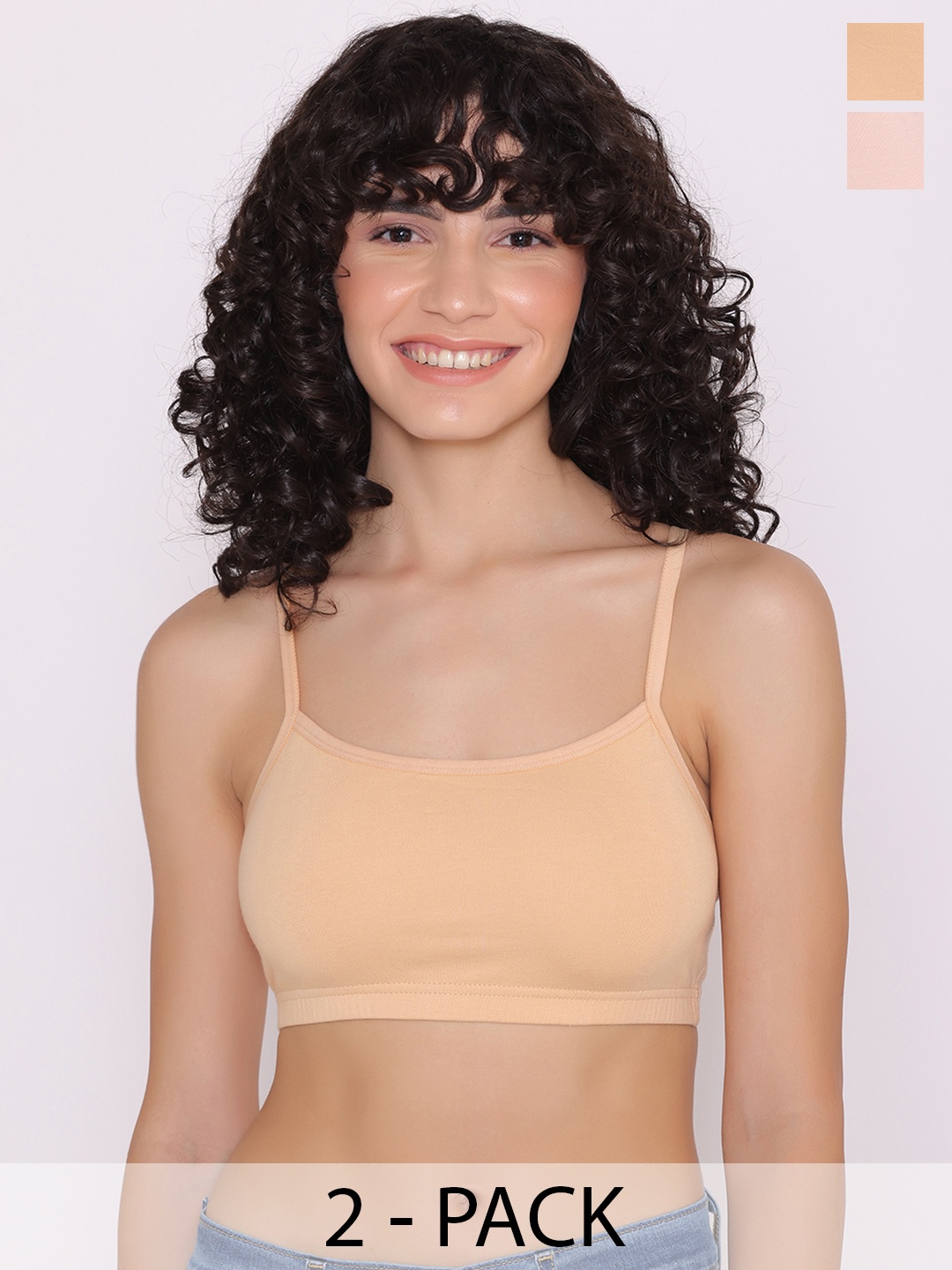 

INKURV Pack Of 2 Full Coverage Cut and Sew Non Padded Bra, Camel brown