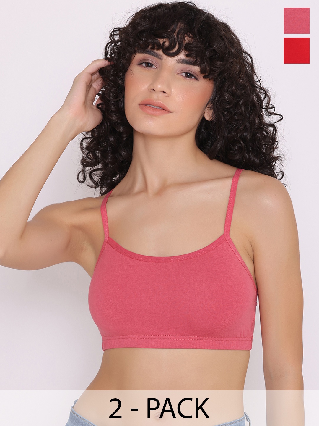 

INKURV Pack Of 2 Full Coverage Seamless Non Padded Bra, Red