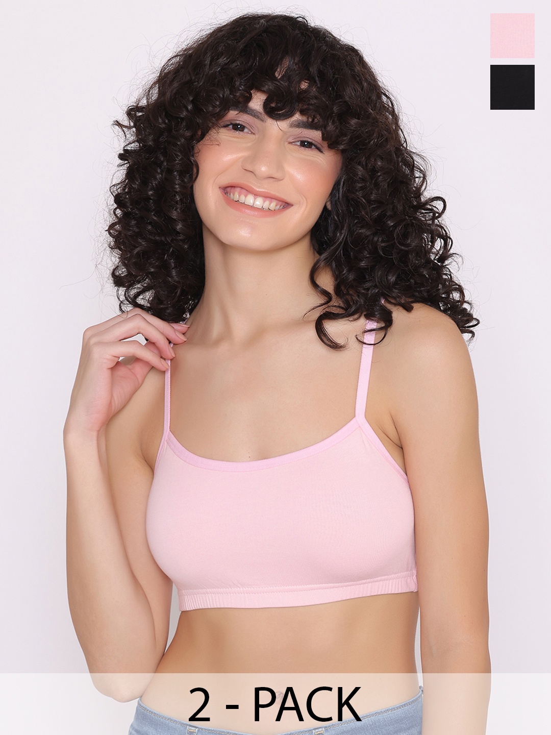

INKURV Pack Of 2 Full Coverage Cut and Sew Non Padded Bra, Black
