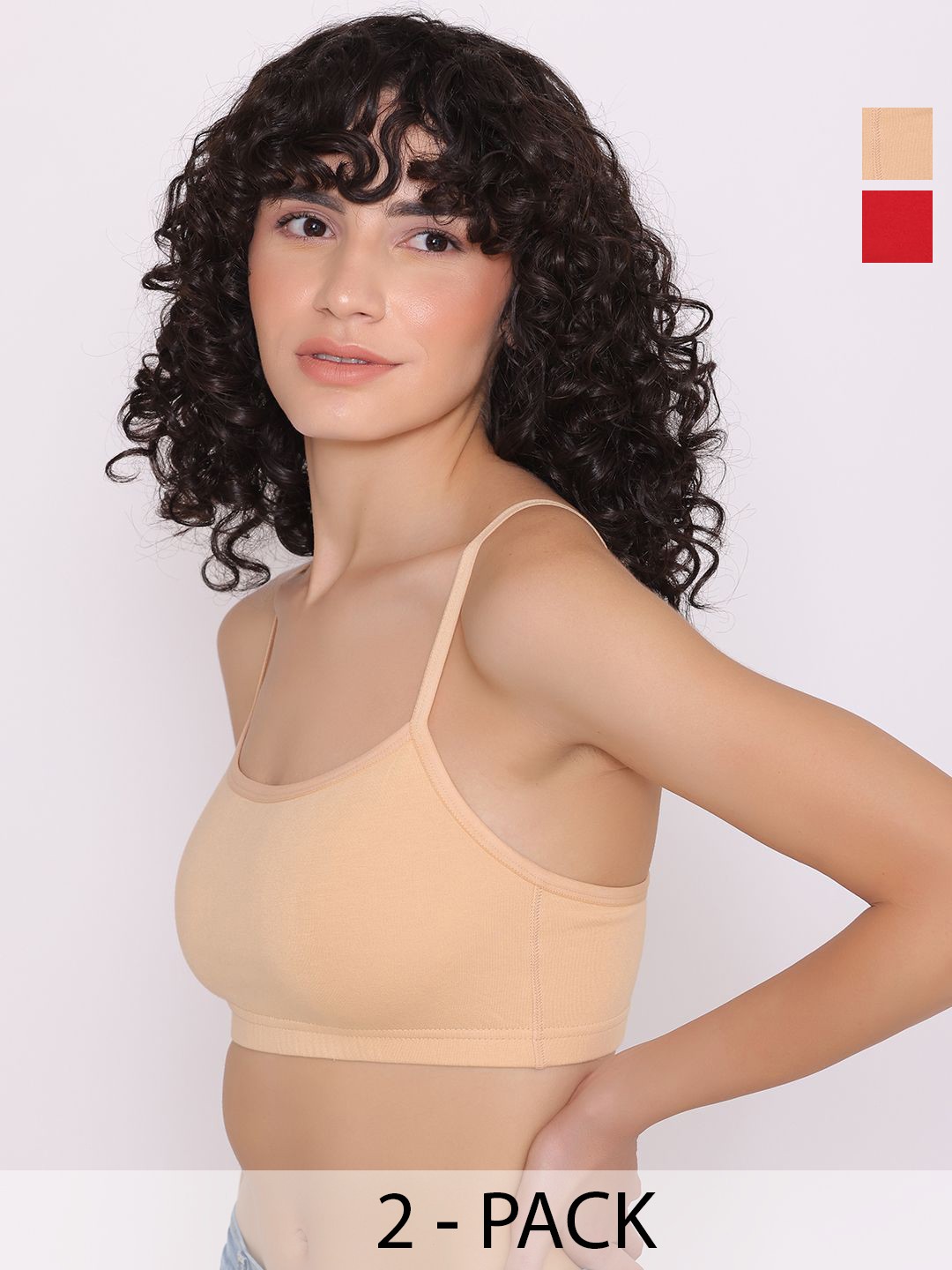

INKURV Pack Of 2 Full Coverage Cut and Sew Non Padded Bra, Camel brown