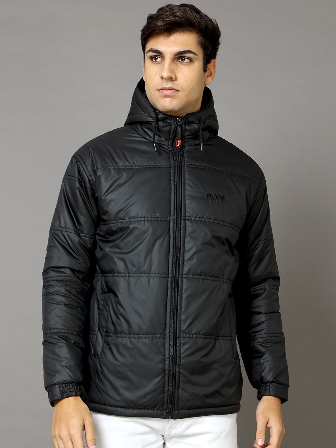

Rope Men Solid Long Sleeves Padded Jacket, Black