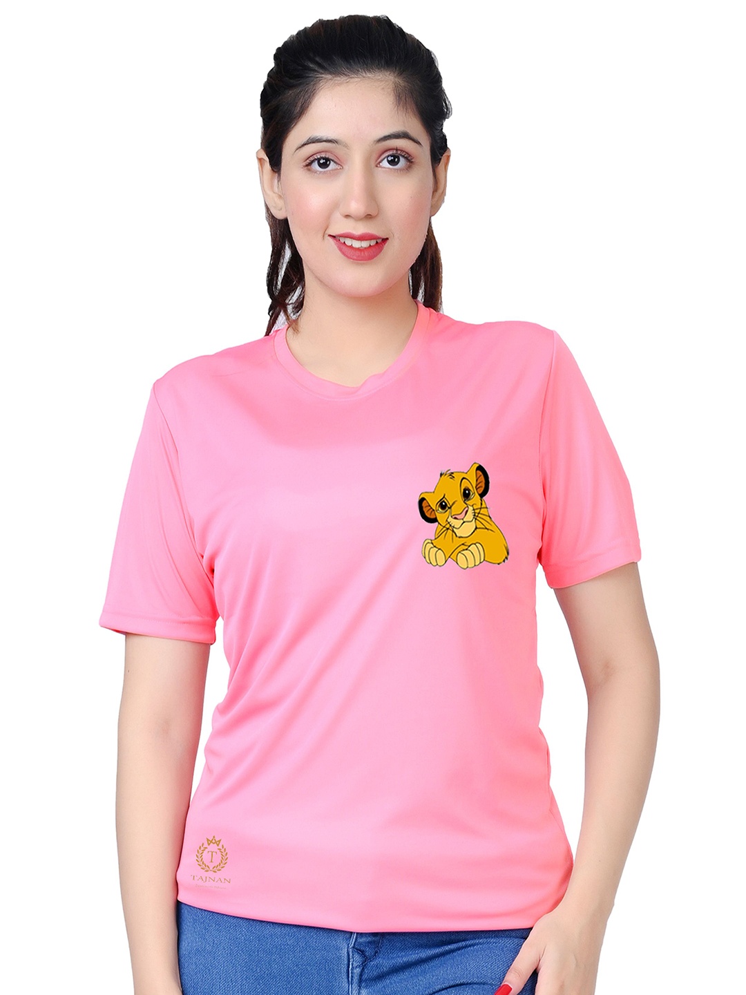 

TAJNAN Women Solid Round-Neck T-shirt, Pink