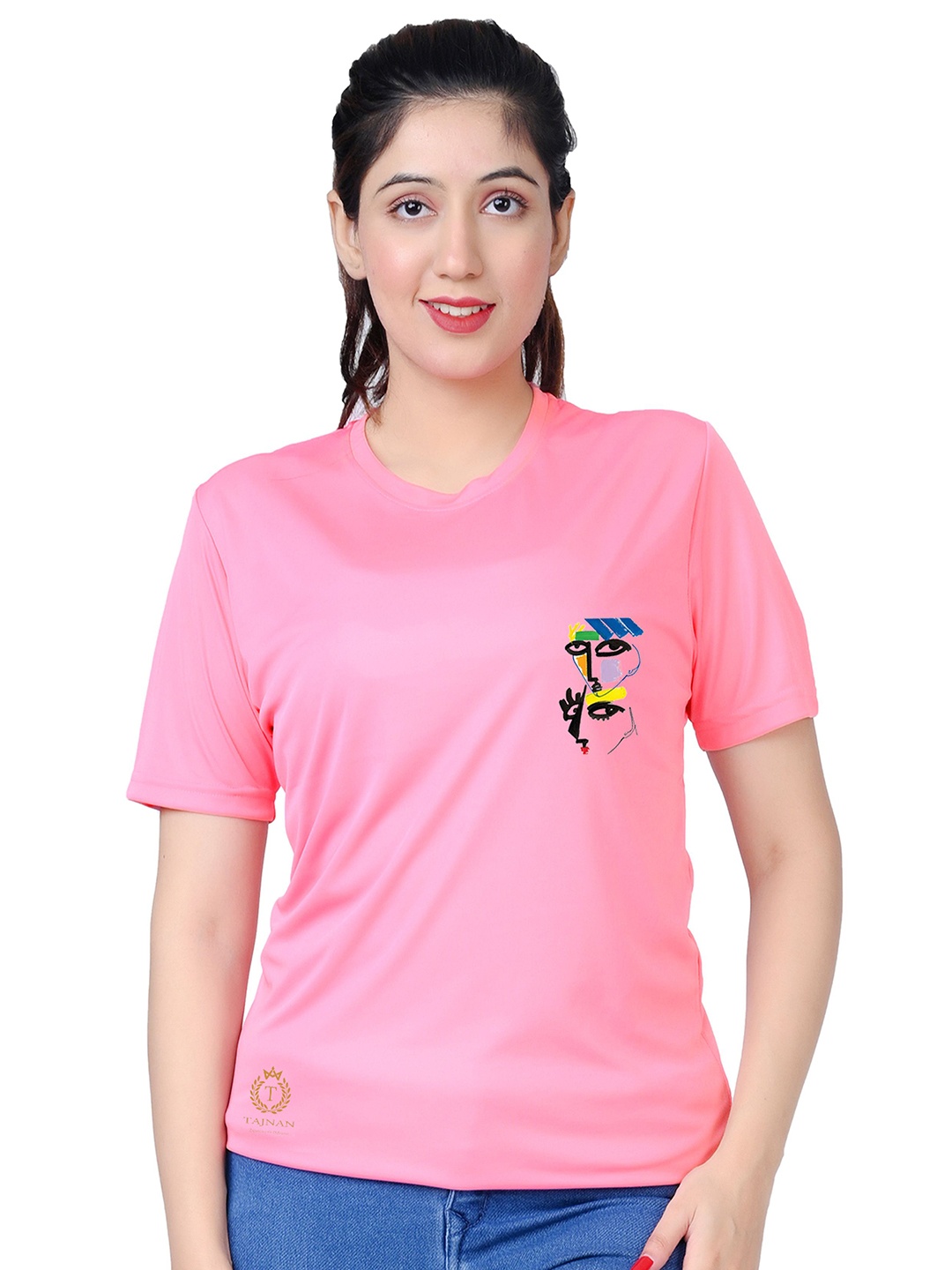 

TAJNAN Women Solid Round Neck T-shirt, Pink