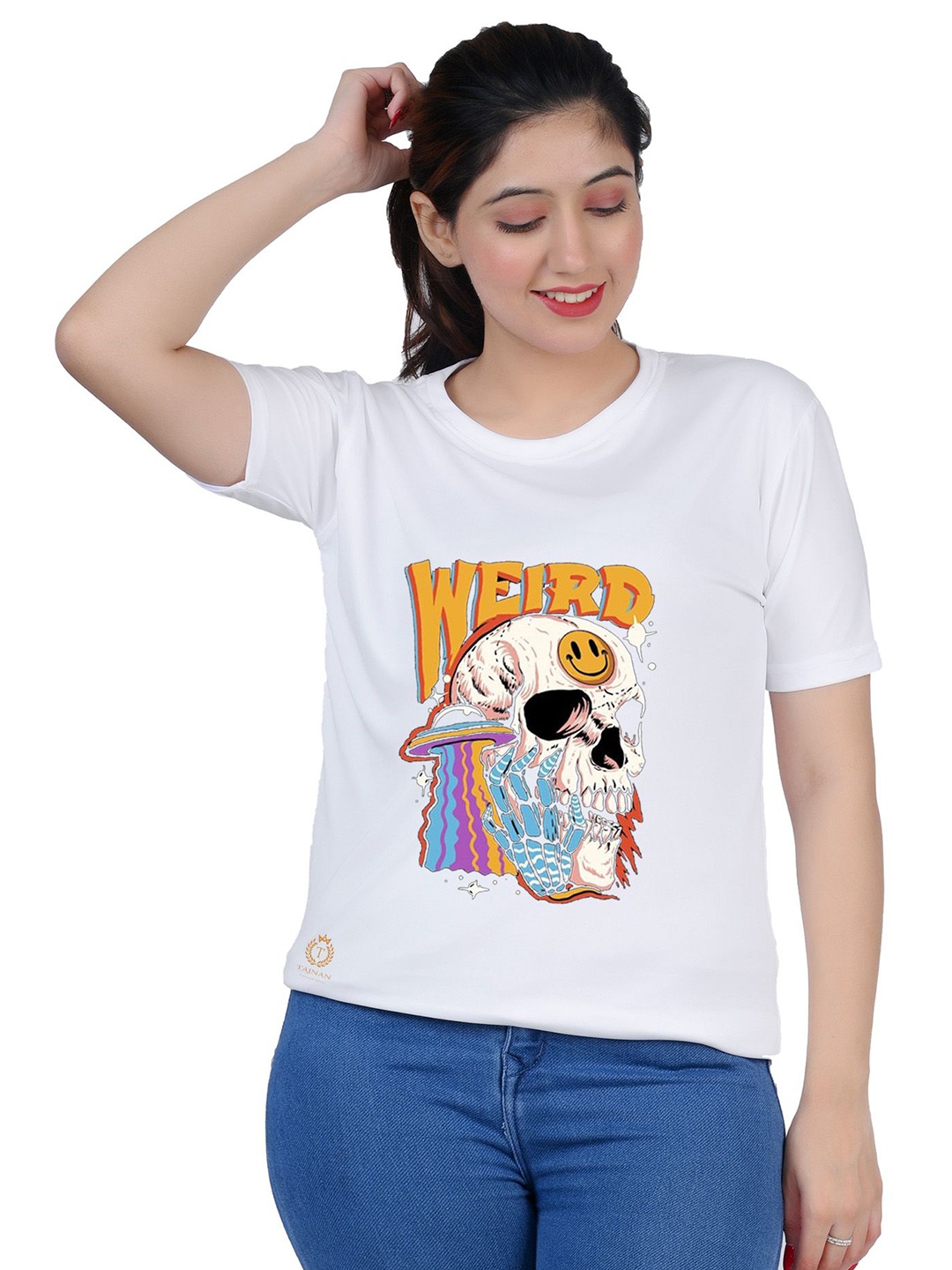 

TAJNAN Women Typography Printed T-shirt, White