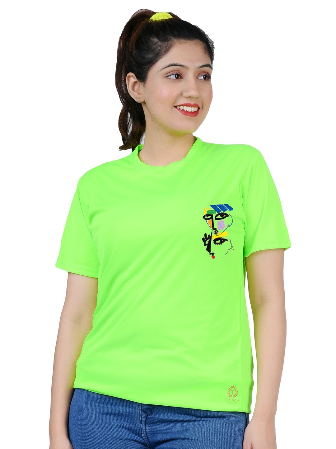 

TAJNAN Women Solid T-shirt, Lime green